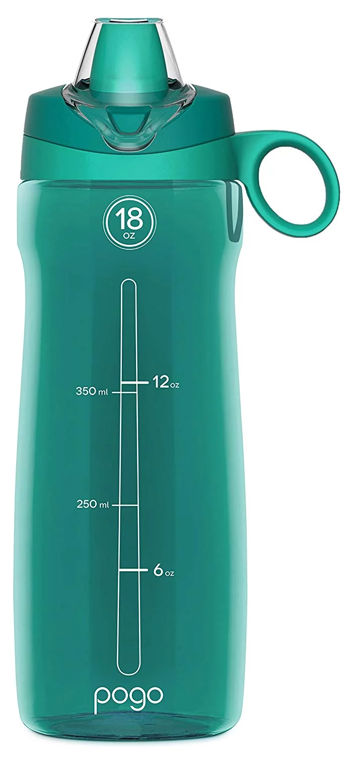 Pogo BPA-Free Plastic Water Bottle with Soft Straw, Teal, 18 oz.