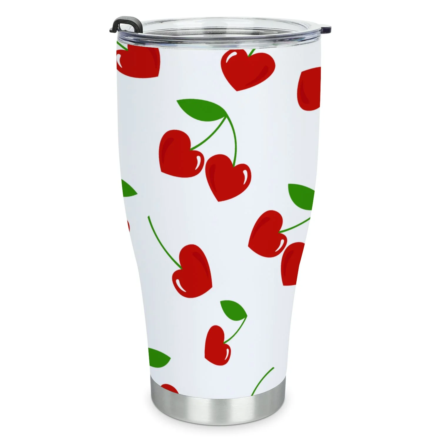 Hidove Stainless Steel Tumbler, Ornament with Cherry Hearts Seamless Pattern 30oz Leak Proof & Stainless Steel Bottle for Hot & Cold Drinks - Coffee Travel Mug, Water Metal Canteen, Thermal Cup