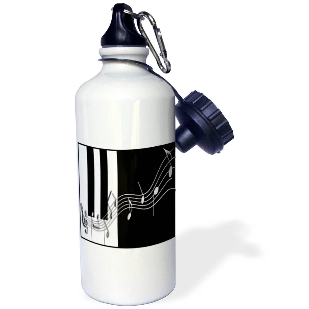 Silver Music Notes on Piano Keys 21 oz Sports Water Bottle wb-24372-1