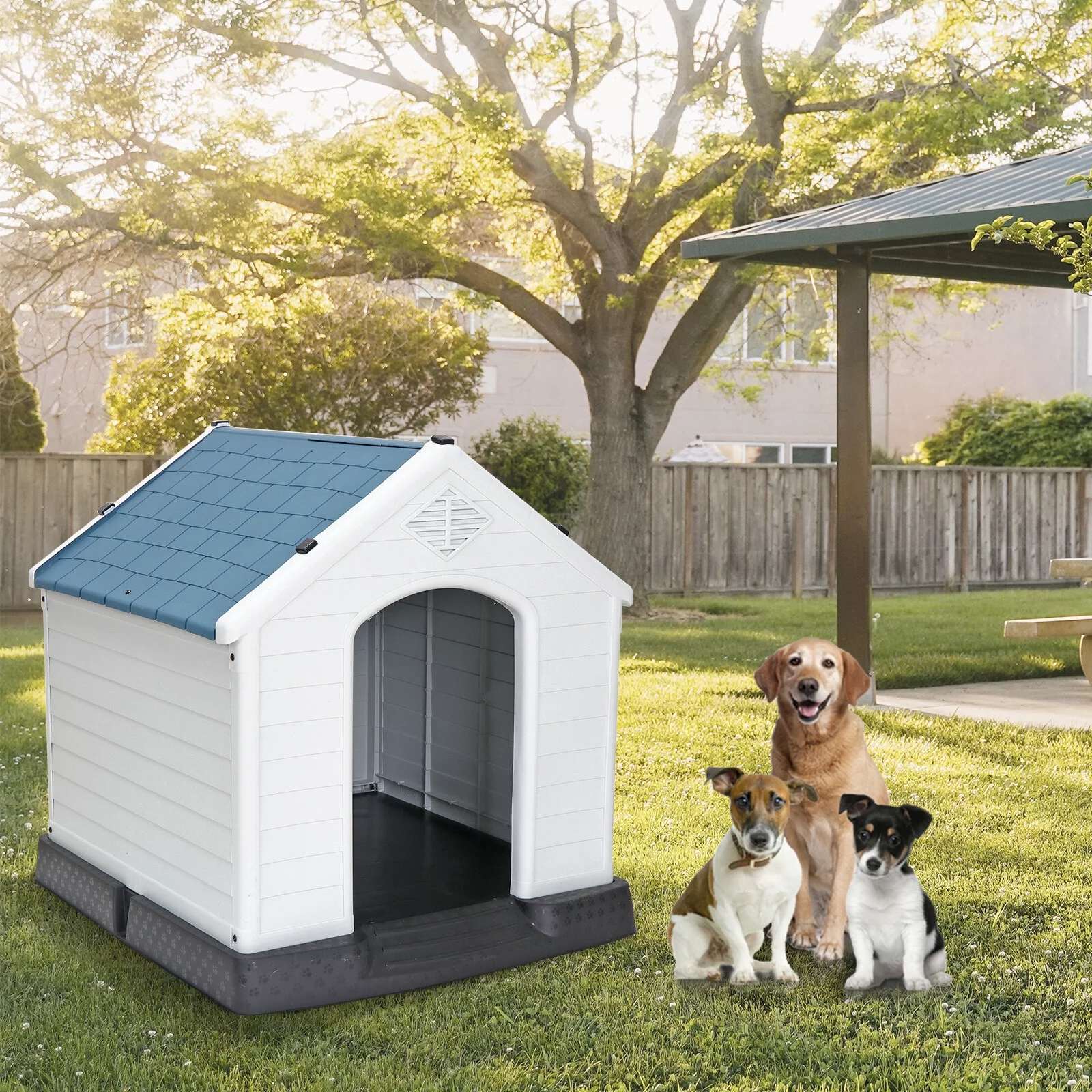 HomGarden Large Dog House Waterproof Pet Shelter Kennel W/Air Vents & Elevated Floor