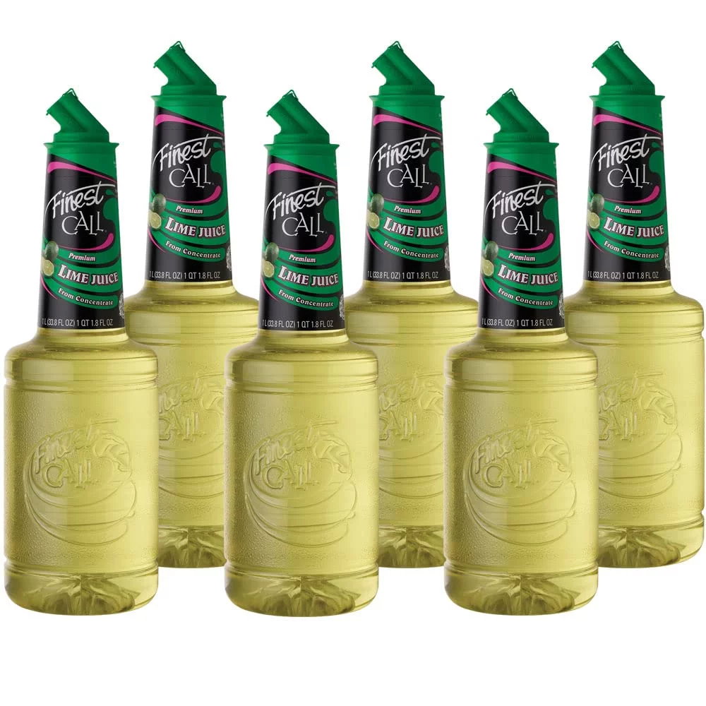 Finest Call Premium Lime Juice Drink Mix, 1 Liter Bottle (33.8 Fl Oz), Pack Of 6