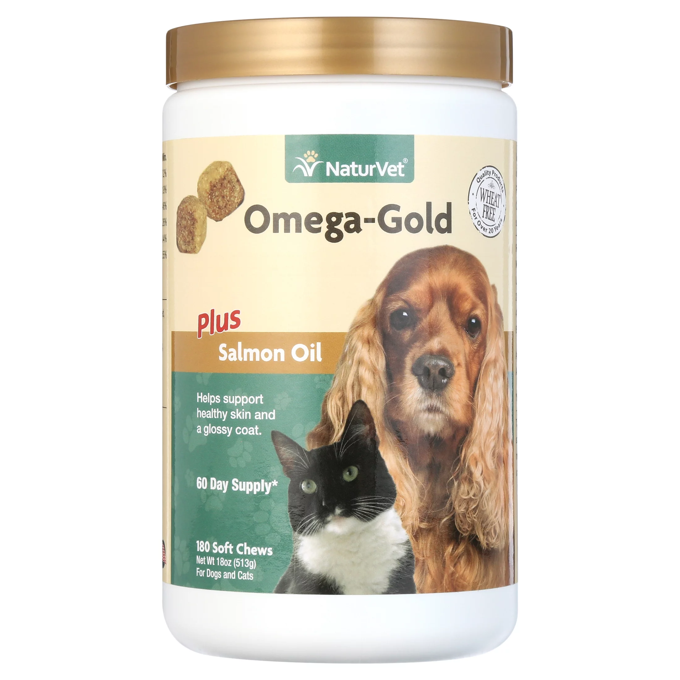 NaturVet Omega-Gold Plus Skin and Coat Supplement for Dogs & Cats, 180 Soft Chews