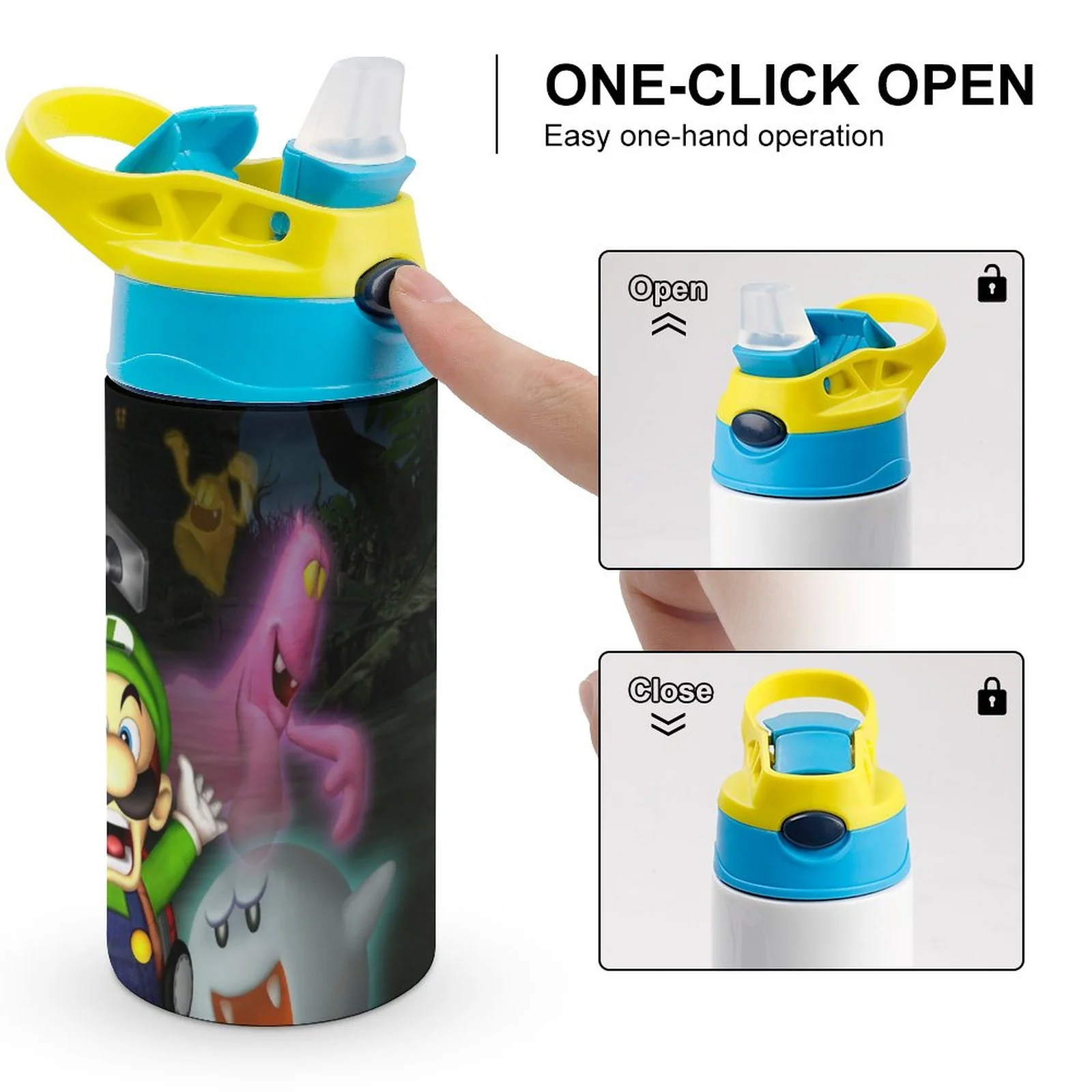 Cartoon Scary Luigi's Mansion Kid's Insulated Water Bottle With Straw Vacuum Stainless Steel Cup Leak-Proof Children Toddler Thermoses