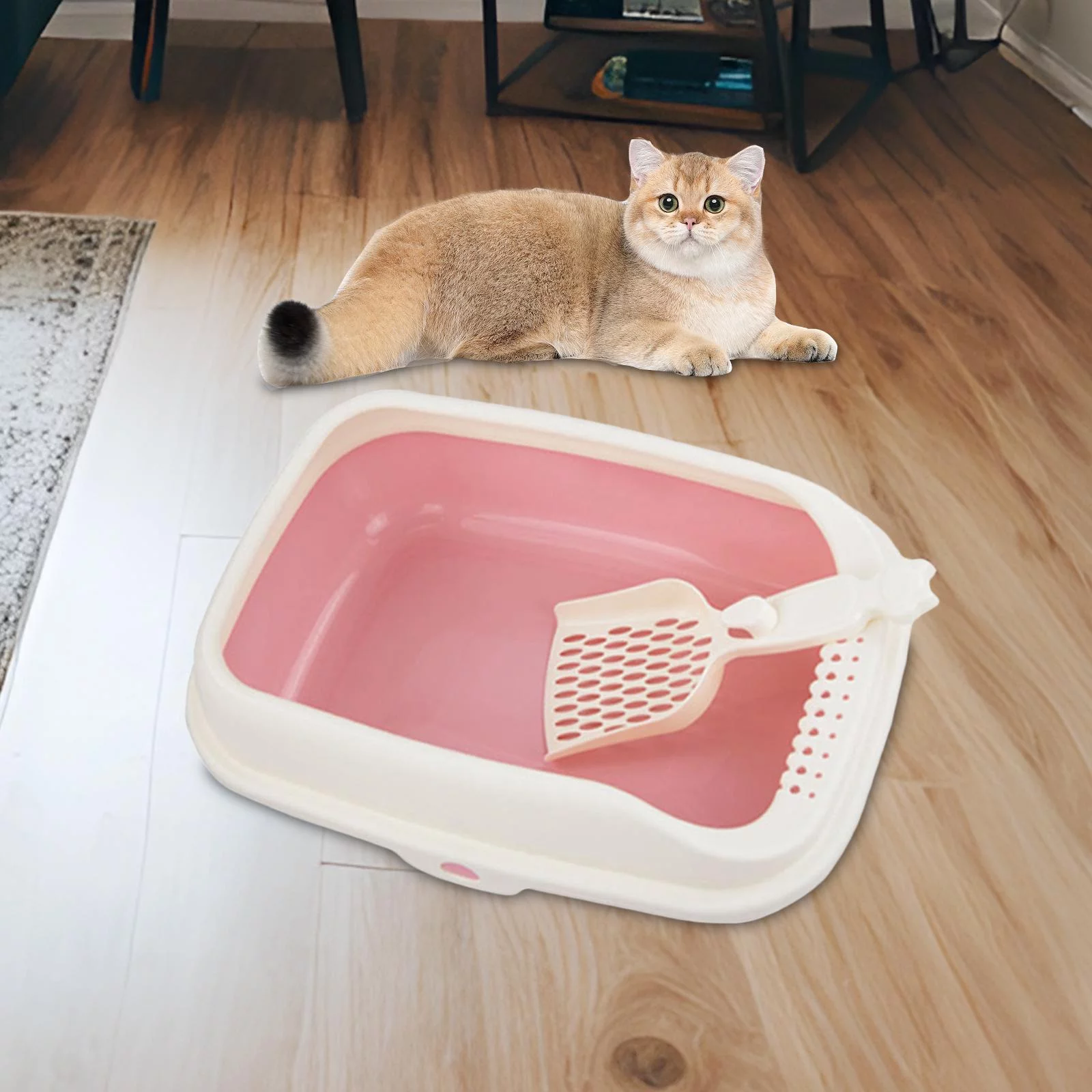 Cat Litter Box Deep Loo Toilette Sand Box Container Open Top Pet Litter Tray pink S