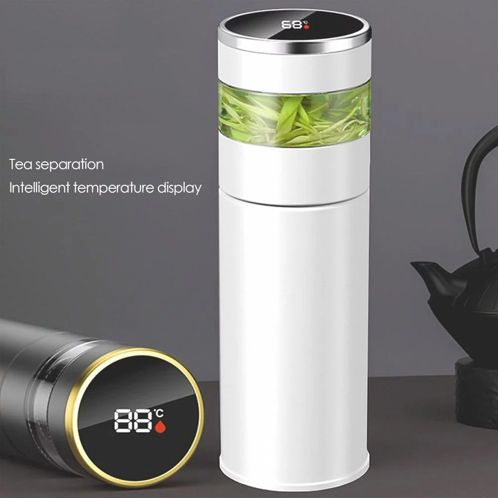 Drinkware Vacuum Flasks LED Display Miniature Water Bottle Premium Travel  Mug Tea and Water Separation Thermos Cup Intelligent Temperature Display BLUE