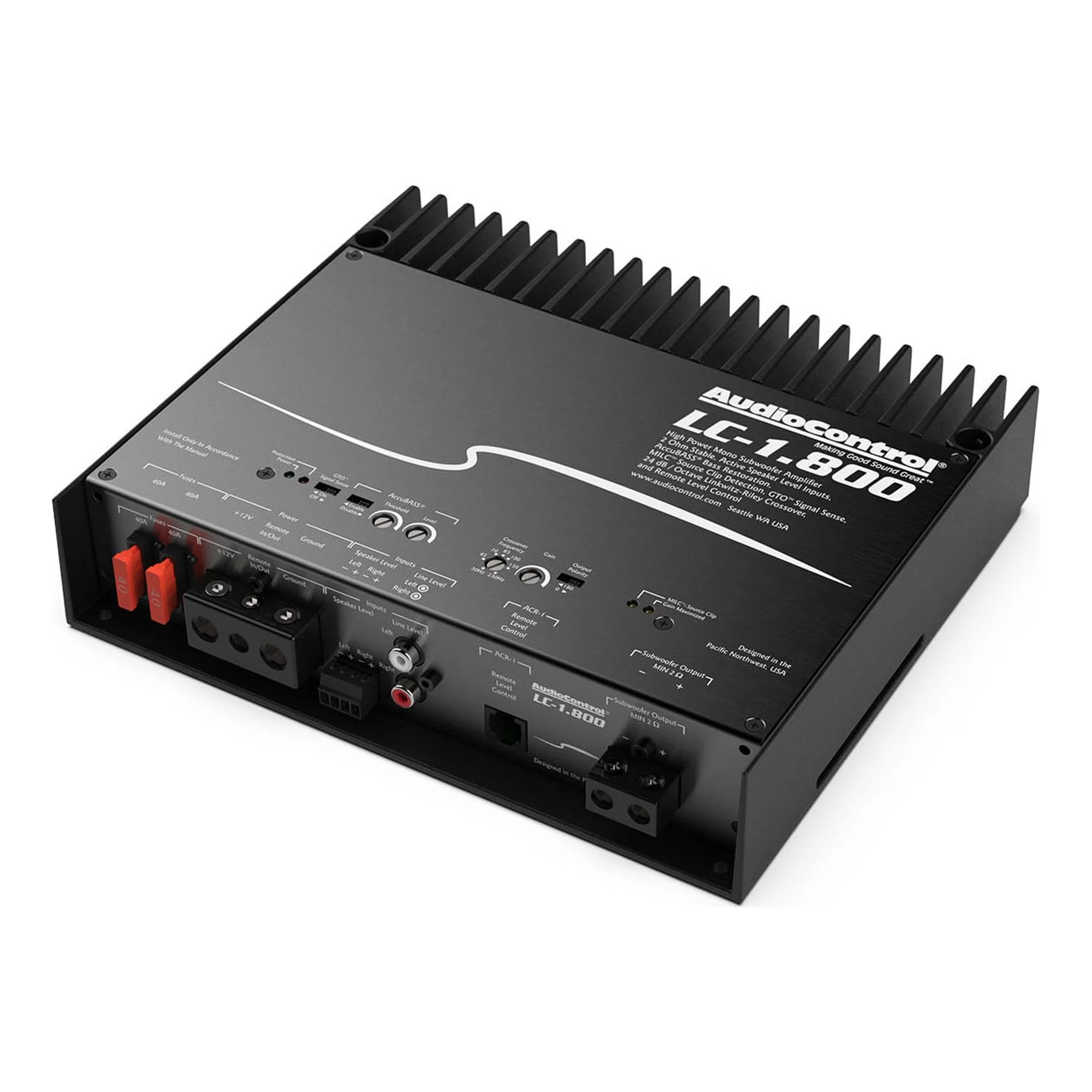AudioControl LC-1.800 High-Power Mono Subwoofer Amplifier with Accubass, ACR-1 Dash Remote, And Wiring Kit