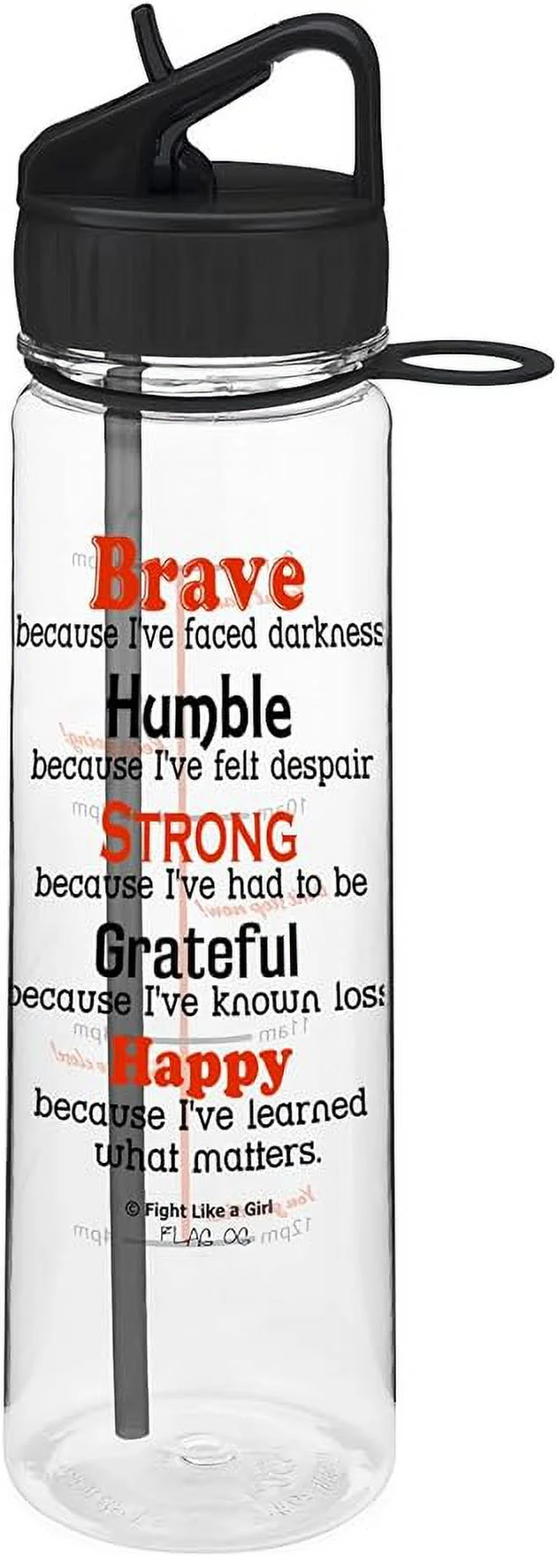 Fight Like a Girl Motivational Brave Because I've Faced Darkness SlimKim II Water Sports Bottle | Time Marker with Inspirational Phrases 30 Oz (Black)
