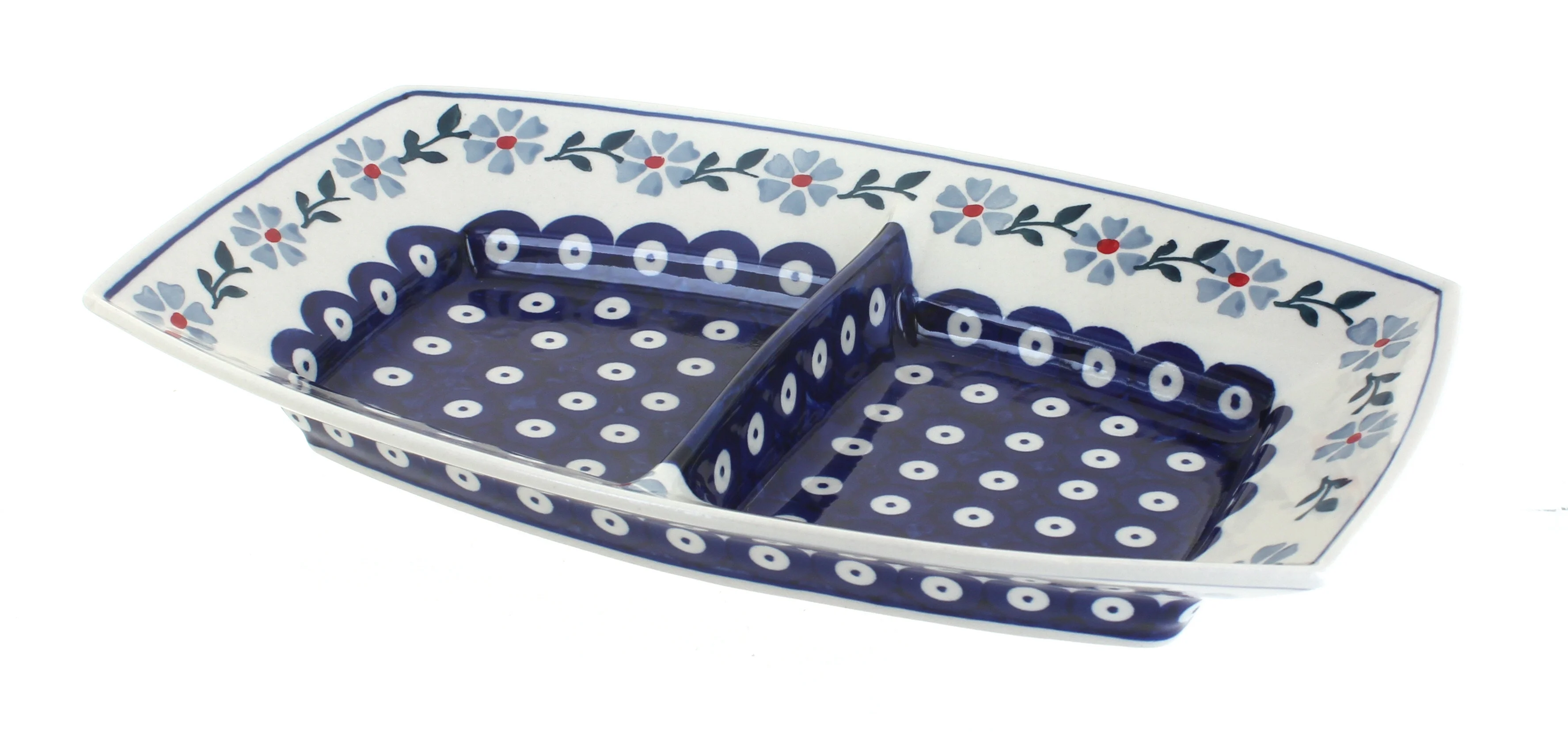 Blue Rose Polish Pottery Blue Violet Divided Dish