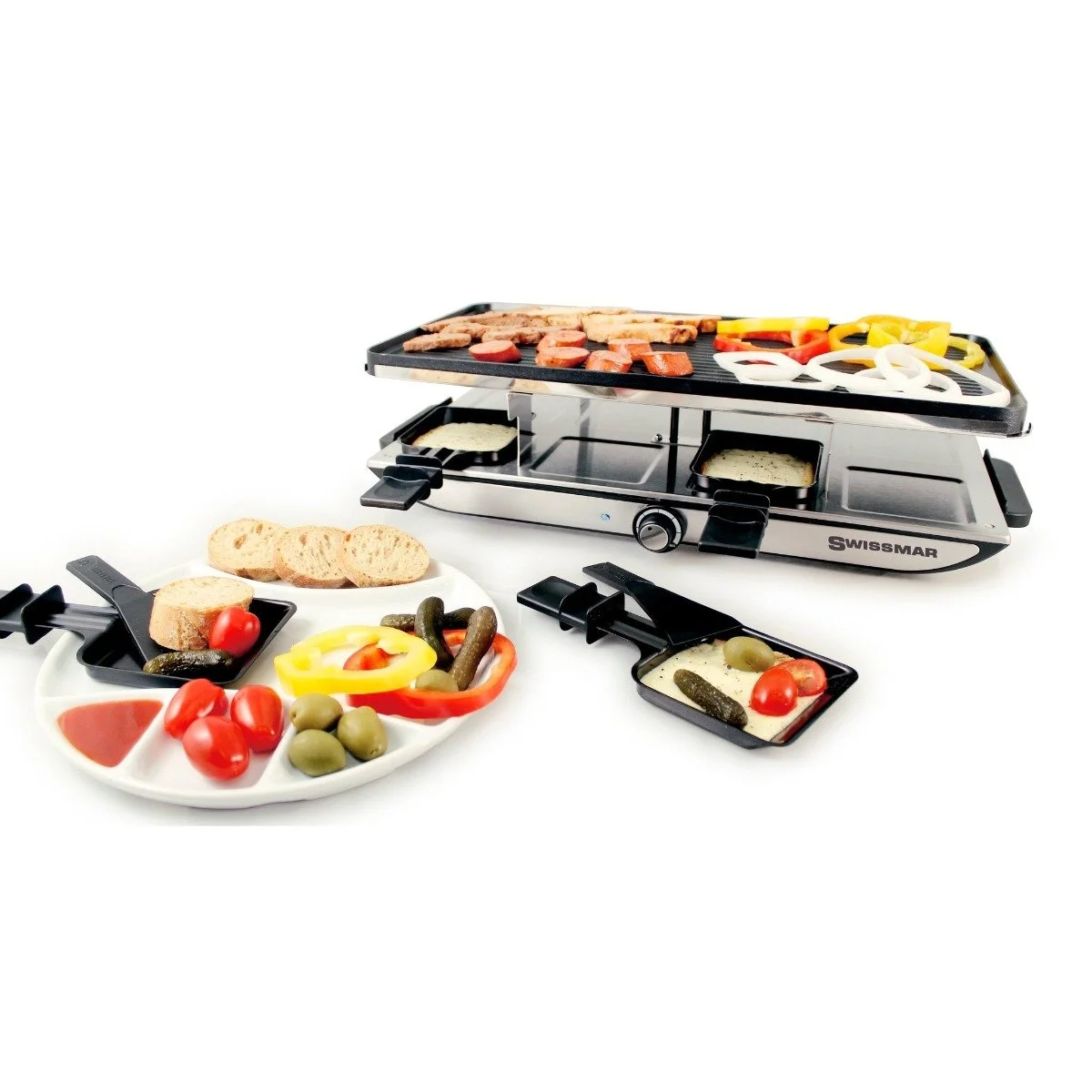 Swissmar Geneva 8 Person Raclette Party Grill with Reversible Non-Stick Grill Plate