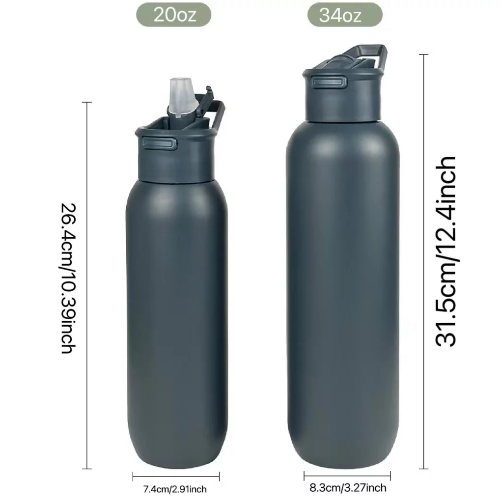 LAKIDAY 20 & 34oz Water Bottle with Straw and Chug Lid Vacuum Insulated Stainless Steel Metal Thermos Bottles Reusable Sports Water Bottle