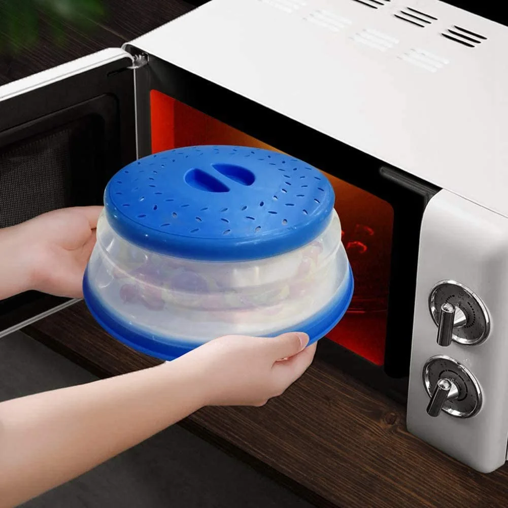2PCS Microwave Cover for Food, Collapsible Microwave Splatter Food Plate Cover for Microwave Oven, Colander Fruits/Vegetable Dish Drainer Basket, Microwave Splatter Lid Guard with Steam Vents