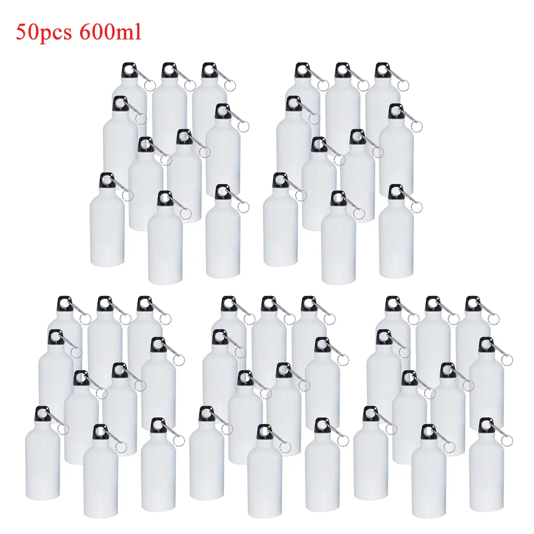 PreAsion 50pcs 600ml Water Bottle with Safe Lock Aluminium White