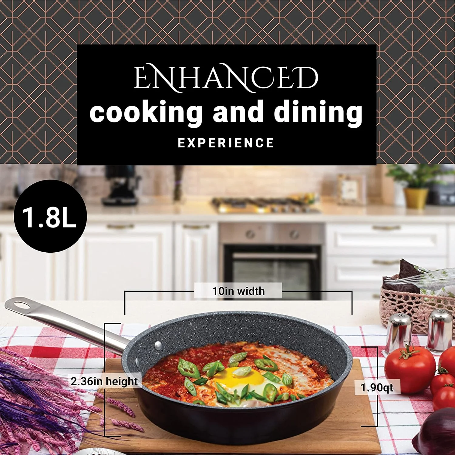 Excellence Granite Series 11 Inch Wok, Nonstick Stir-Fry And Frying Pan With Sturdy Steel Handles, Easy To Clean, Ideal For Stovetop And Electric Stove Cooking (10 Inc)