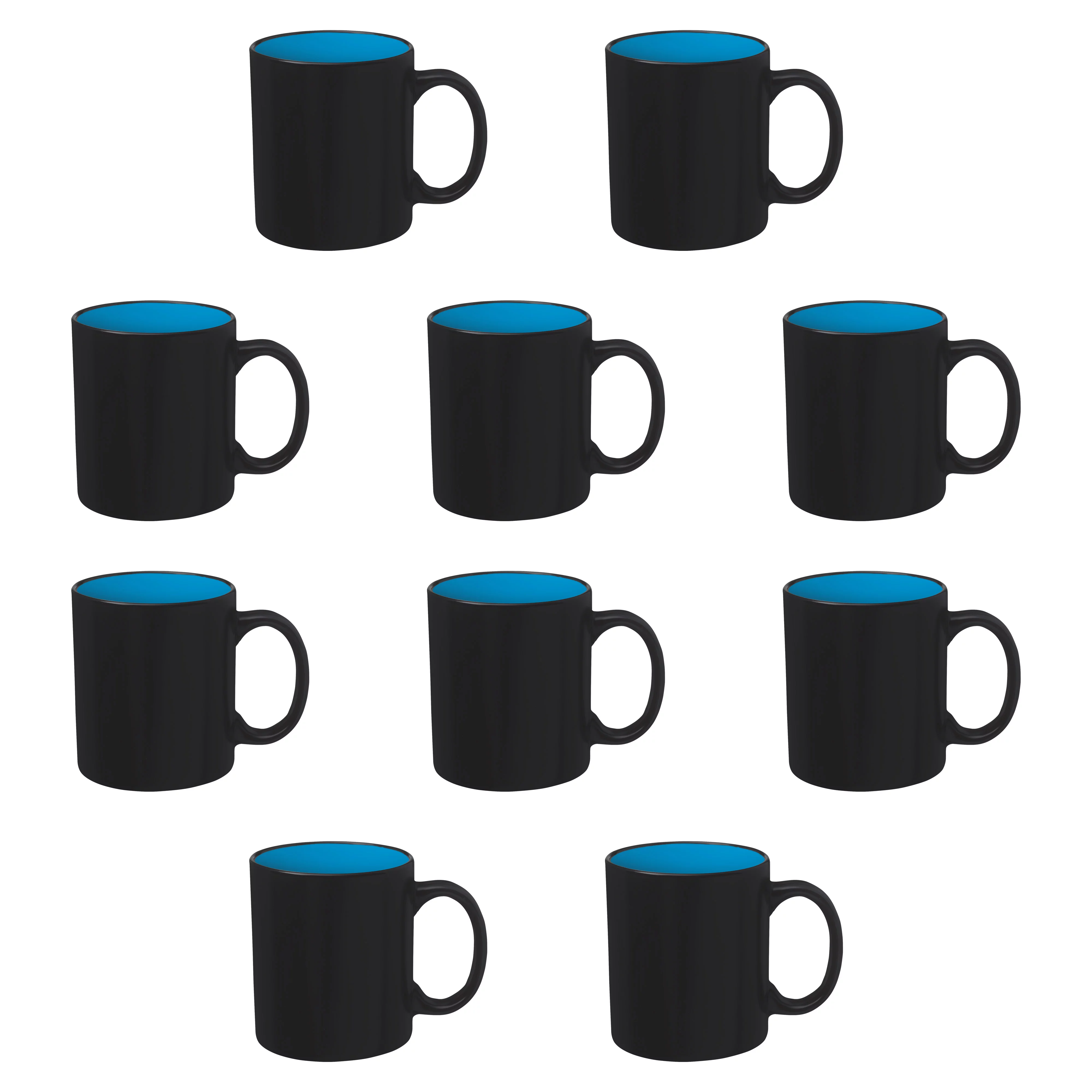 10 Matte Two-Tone Coffee Mugs Set, 11 oz. - Stoneware, Drinkware, Durable, C-handle - Blue