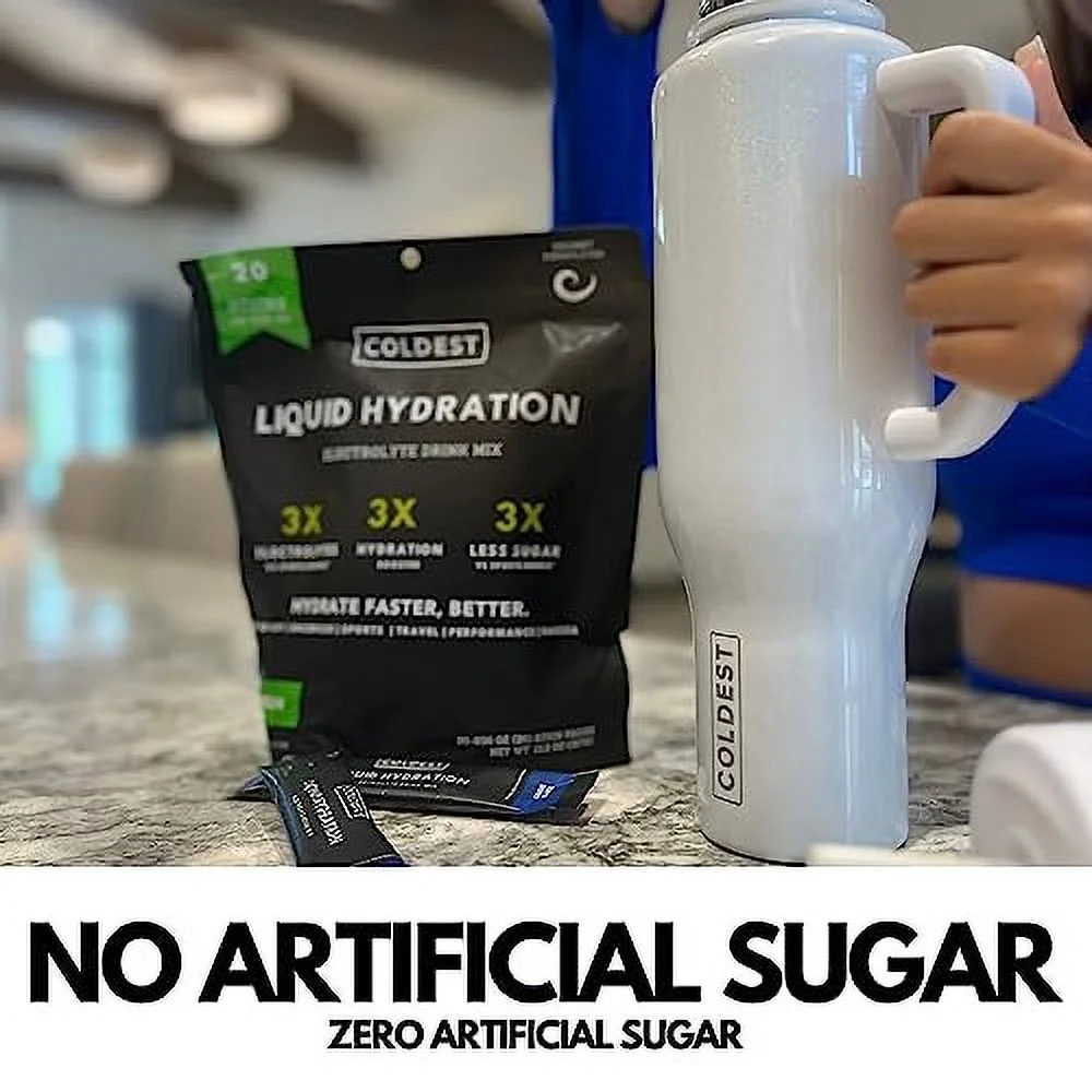 Coldest Hydration - Electrolytes Powder Packets - Non GMO & No Artificial Sugar - Electrolyte Drink Mix - Easy Open Single-Serving Stick Drop in Water - 20 Sticks per Pack (Watermelon)
