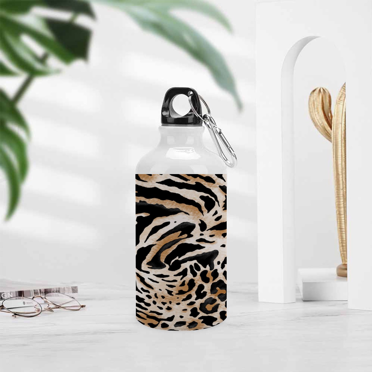 GZHJMY Sports Water Bottles, Leopard, Zebra, Tiger Animal Print Large Capacity Aluminium Portable Leakproof Lightweight Drink Bottles for Fitness and Outdoor Enthusiasts