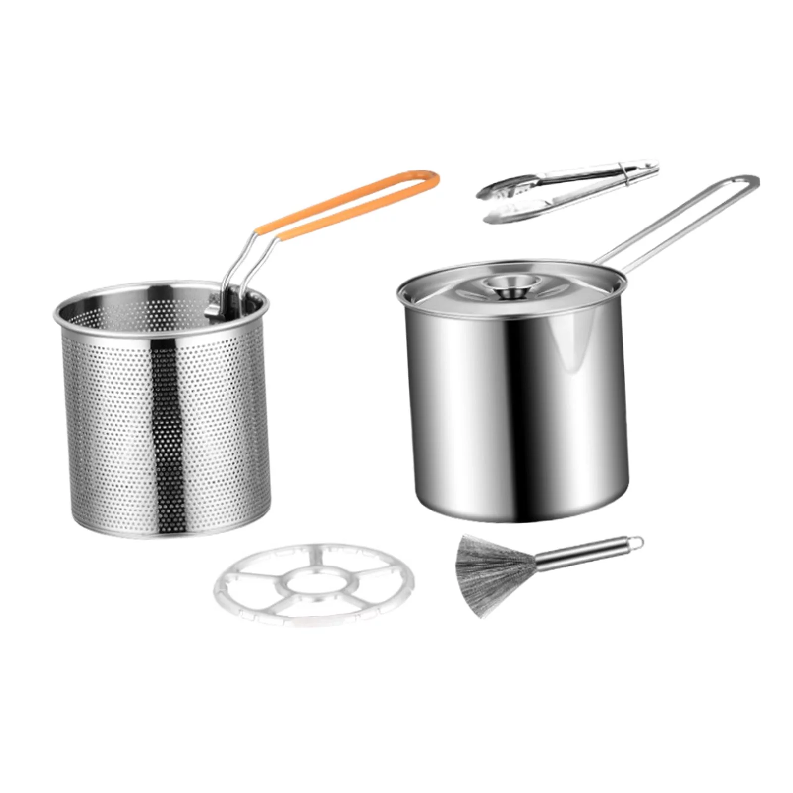 Multipurpose Deep Fryer Pot Japanese Tempura Frying Pot Easy to Clean Detachable Frying Basket for Restaurant Camping Chicken With Brush