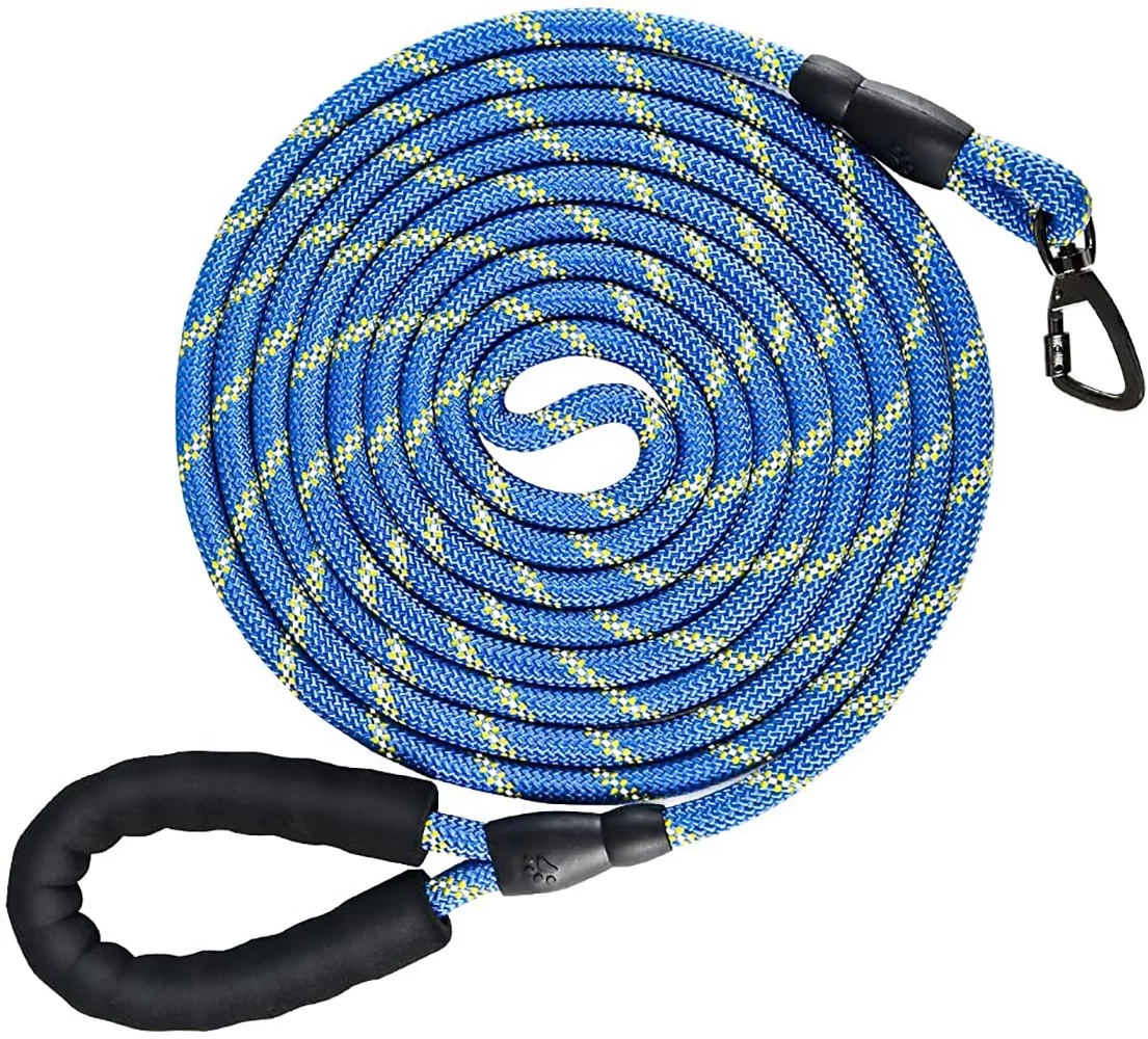 NTR Heavy Duty Dog Leash, 15FT Long Rope Leash for Dog Training with Swivel Lockable Hook, Reflective Threads and Comfortable Handle, Dog Lead
