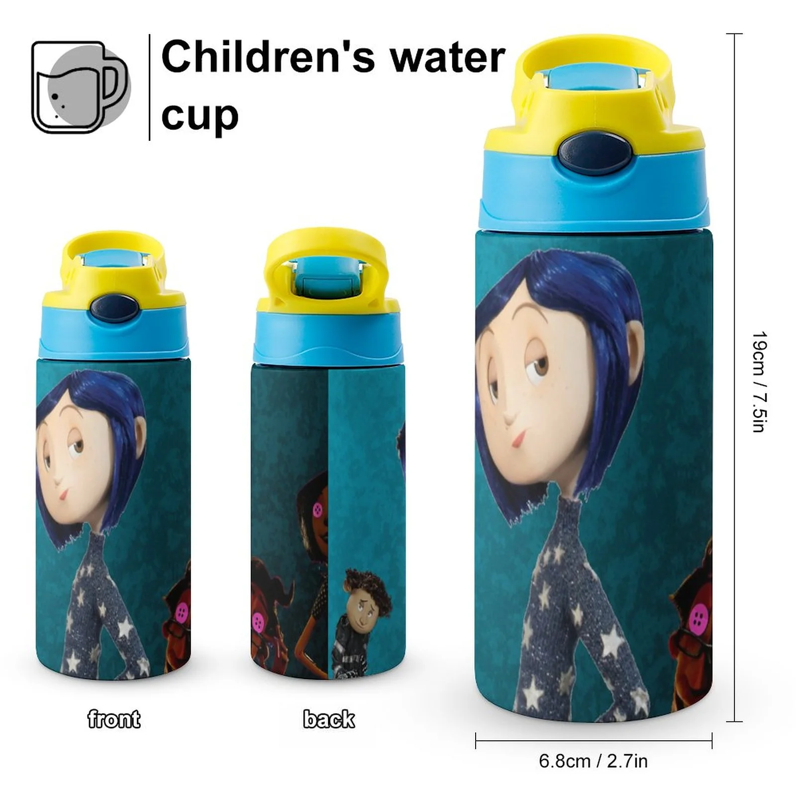 Film Horror Coraline Kid's Insulated Water Bottle With Straw Vacuum Stainless Steel Cup Leak-Proof Children Toddler Thermoses