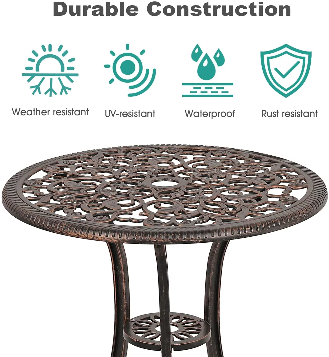 COBANA 3-Piece Outdoor Bistro Set, All Weather Cast Aluminum Patio Dinning Retro Table and Chairs with 2