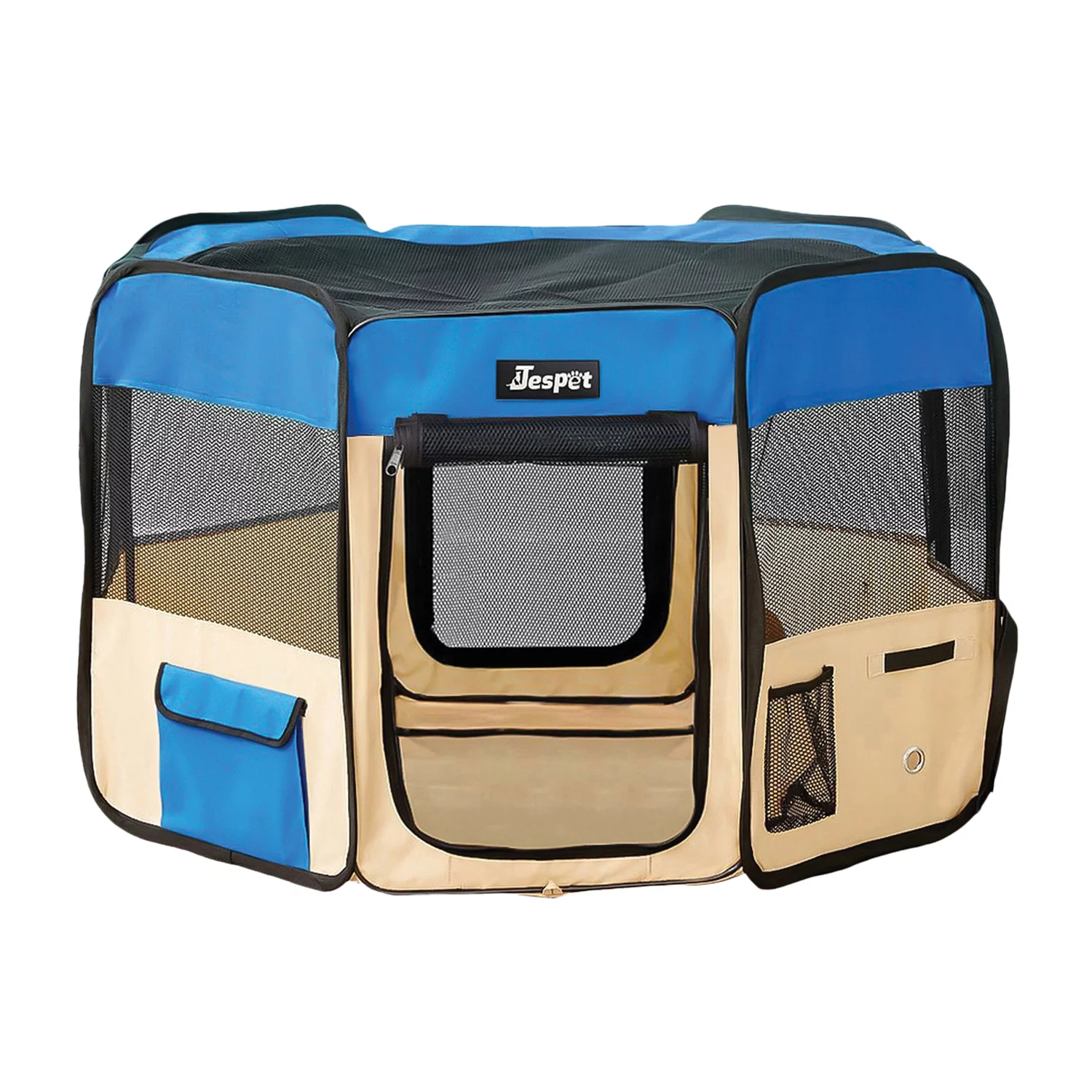 Jespet Portable Dog Exercise Pet Soft-Side Playpen (Large; Royal Blue and Beige), PPP-61BL