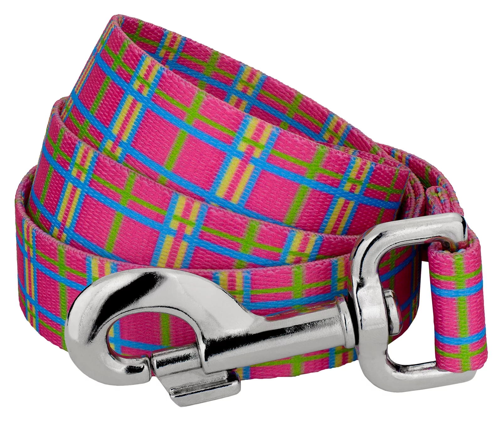 Country Brook Design - 1 inch Bubblegum Pink Plaid Dog Leash - 6 feet