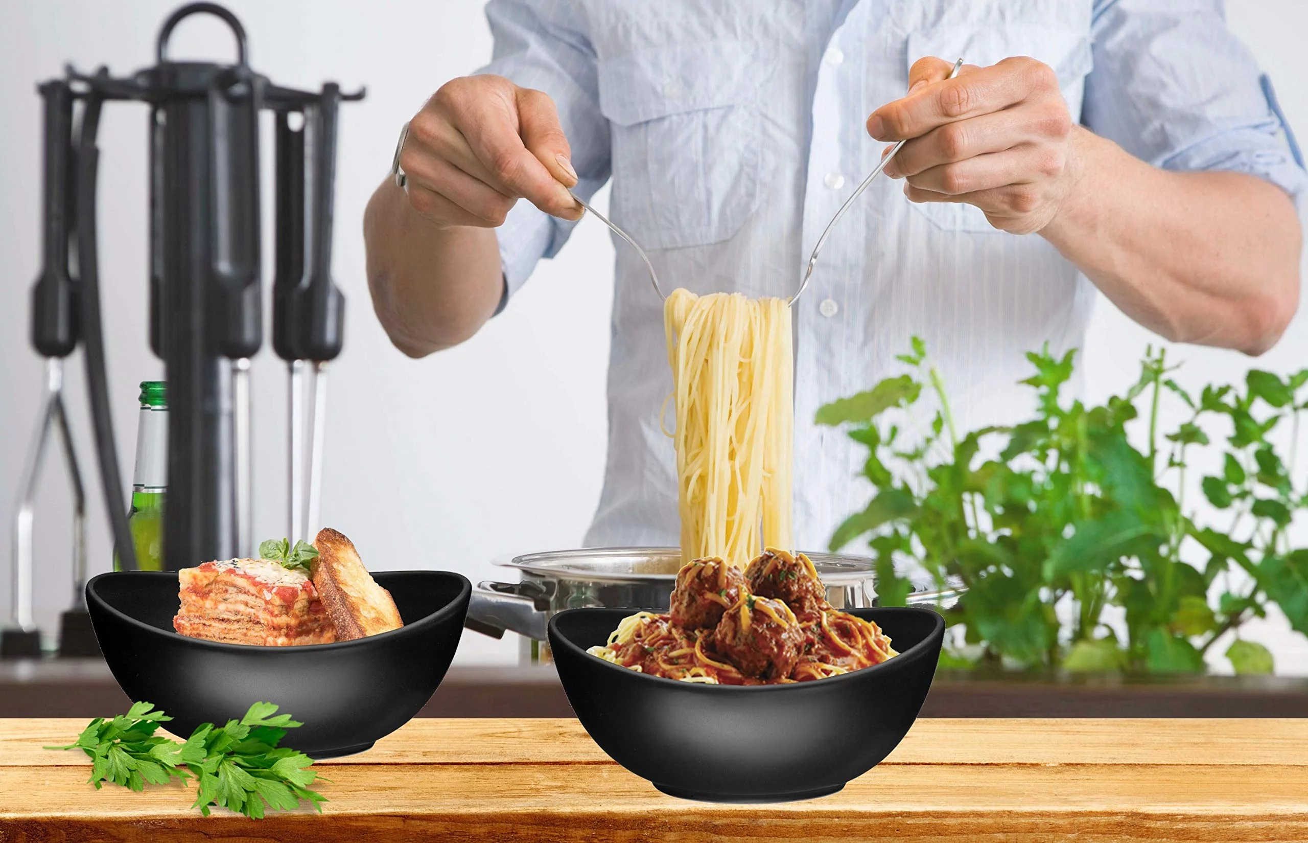 Bruntmor Matte Black Round Curved Soup Bowl Set - 28 Oz x6