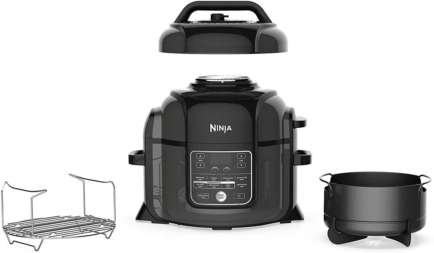 Restored Ninja Foodi Cooker OP305, Steamer & Air w/TenderCrisp Technology Pressure Cooker & Air Fryer All-in-One, 6.5 quart w/dehydrate, Black/Gray (Refurbished)