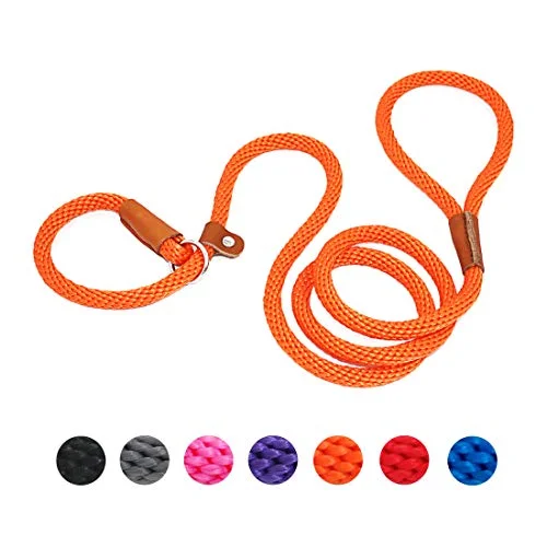 lynxking Dog Leash Rope Slip Leads Strong Heavy Duty No Pull Training Lead Leashes for Medium Large Dogs (5', Orange)