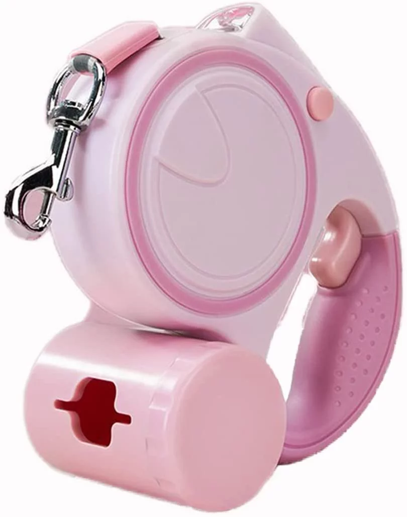 Boluotou Reflective Retractable Dog Leash Long Dog Leash, Dog Walking Leash with Comforatble Handle & LED Light, 16FT Premium Lead Leash for Small Medium Large Dogs Tactical Leash, Pink