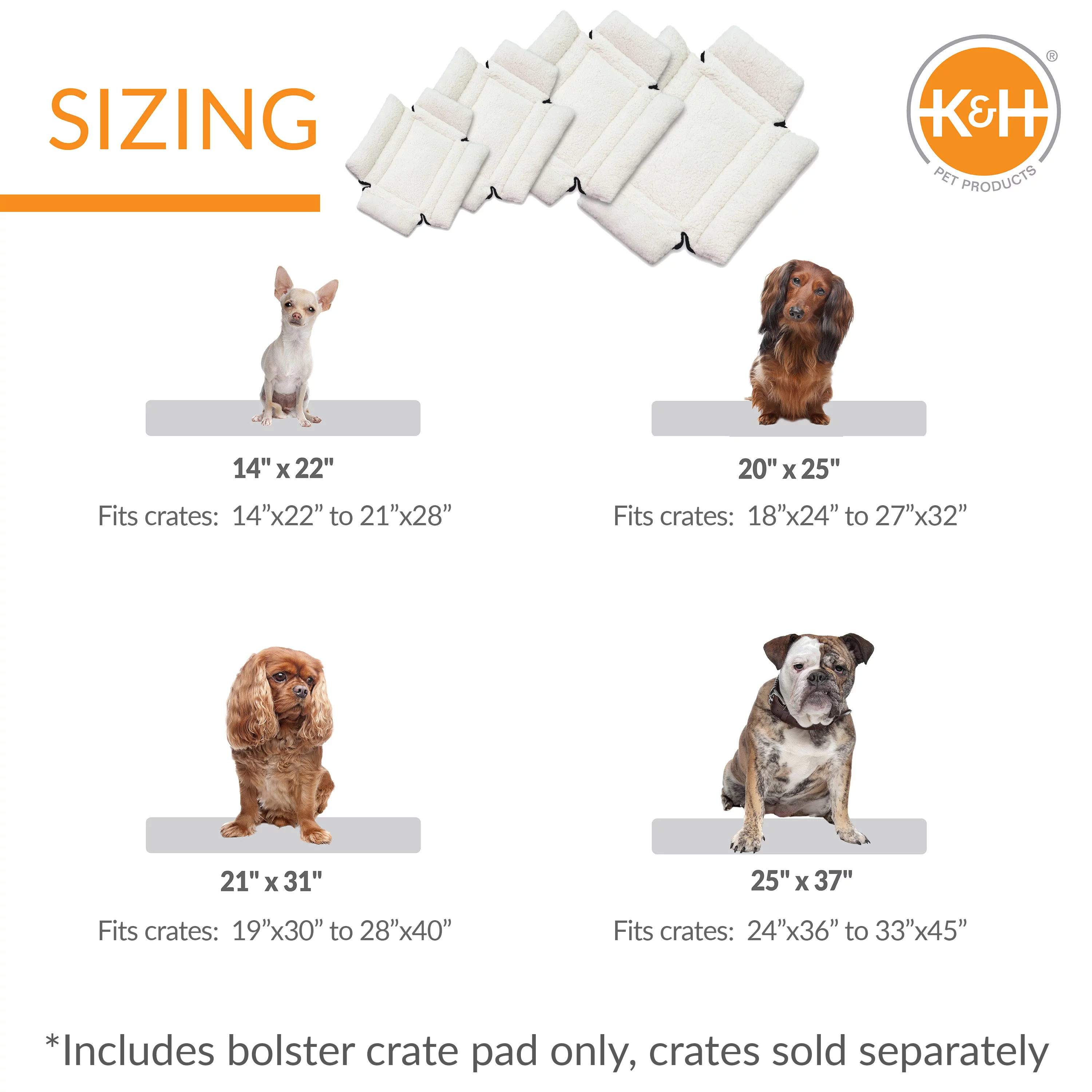 K&H Pet Products Deluxe Bolster Crate Pad Fleece 25 X 37 Inches