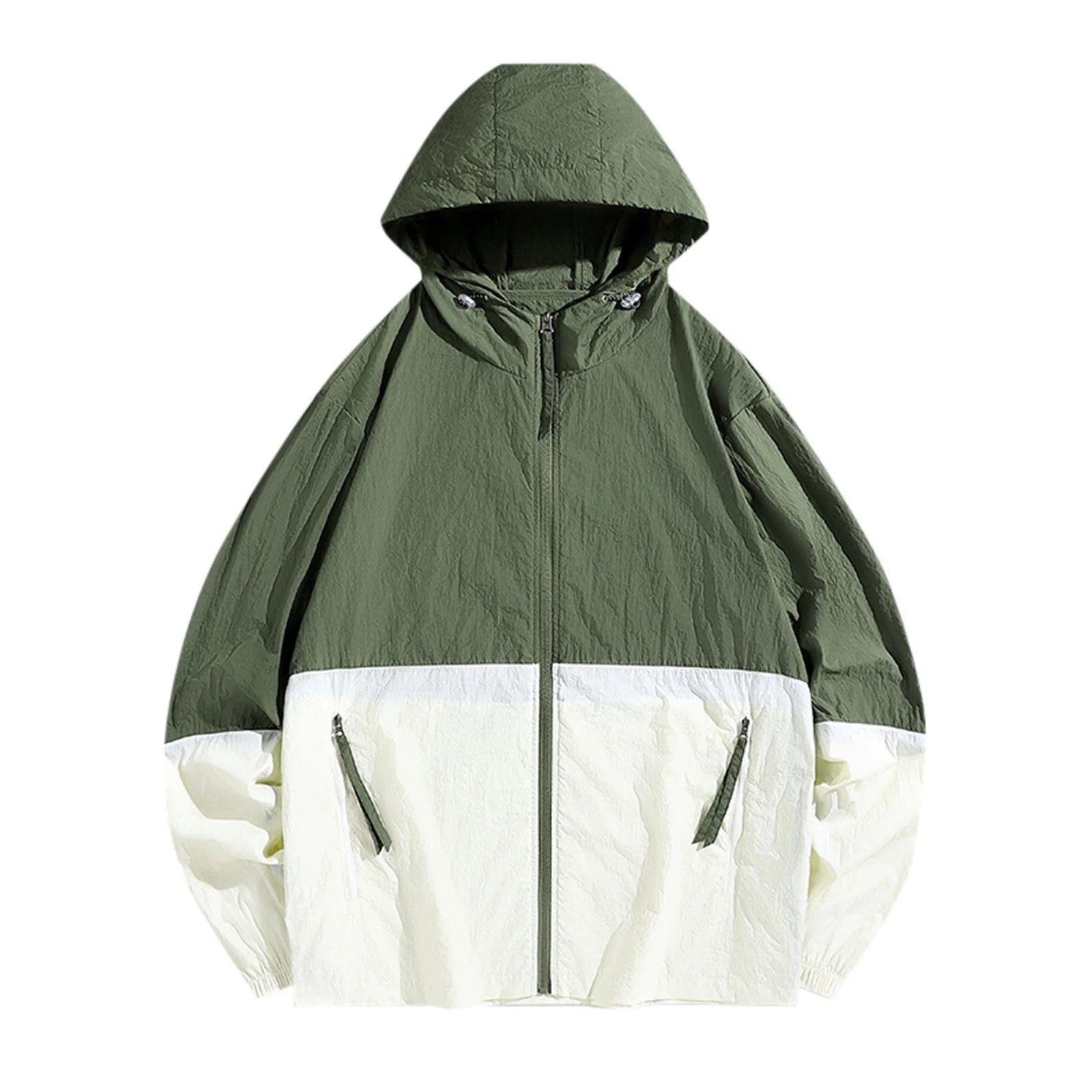 SZXZYGS Jacket for Men Cold Weather Work Men's Color Contrast Splicing Thin Sun Protective Clothing Ice Silk Cool Breathable Trend Outdoor Sunscreen Coat