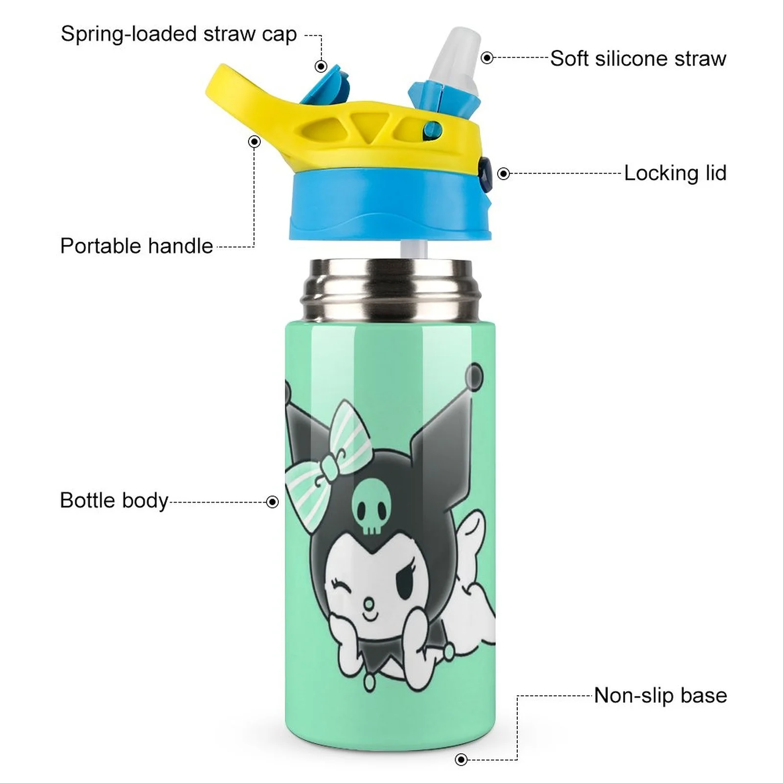 My Melody Kuromi Skull Children's Water Bottle Vacuum Insulated Stainless Steel Cup With Straw Toddler Thermoses