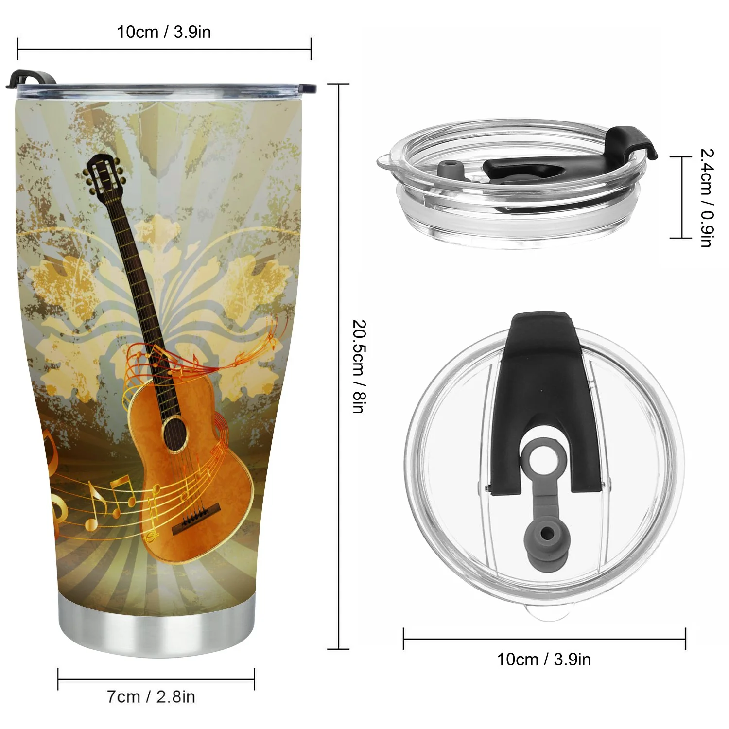 Hidove Stainless Steel Tumbler, Guitar Music 30oz Leak Proof & Stainless Steel Bottle for Hot & Cold Drinks - Coffee Travel Mug, Water Metal Canteen, Thermal Cup