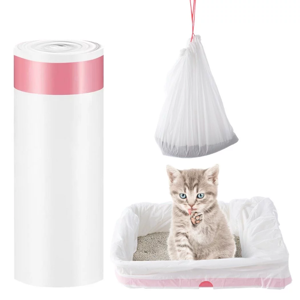 30pcs Cat litter Box Liners 45'' x 18'', Extra Large Heavy Duty Litter Pan Liner Bags with Drawstring, Rubbish Bag for Pet Cat Litter Box Cat Supplies