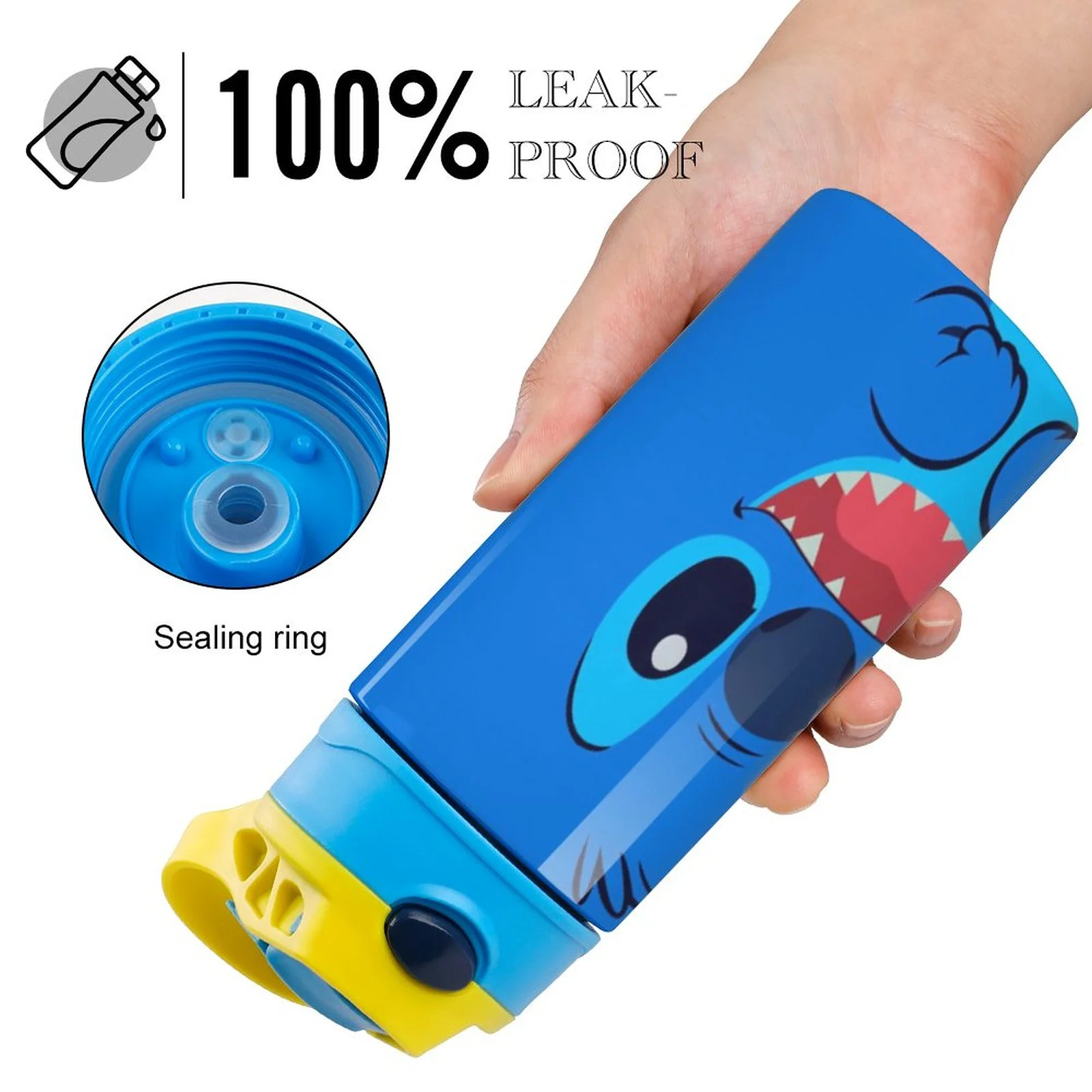 Stitch Blue Face Children's Water Bottle Vacuum Insulated Stainless Steel Cup With Straw Toddler Thermoses