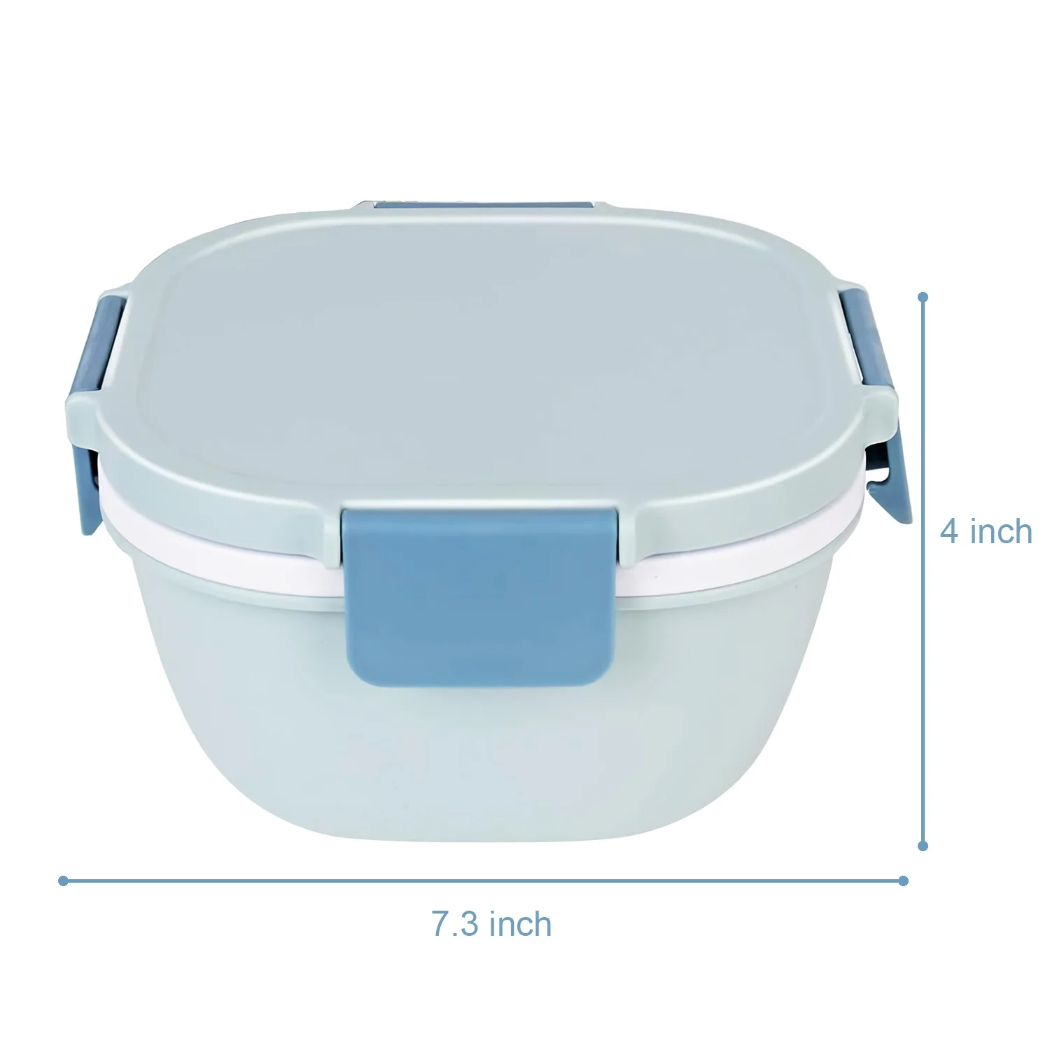 Salad Bowl with Lid, Large Lunch Container with 3 Compartments, Leak Proof Bento Box for Salad Toppings, Snacks, Men, Women, Dishwasher/Microwave Safe (Blue)