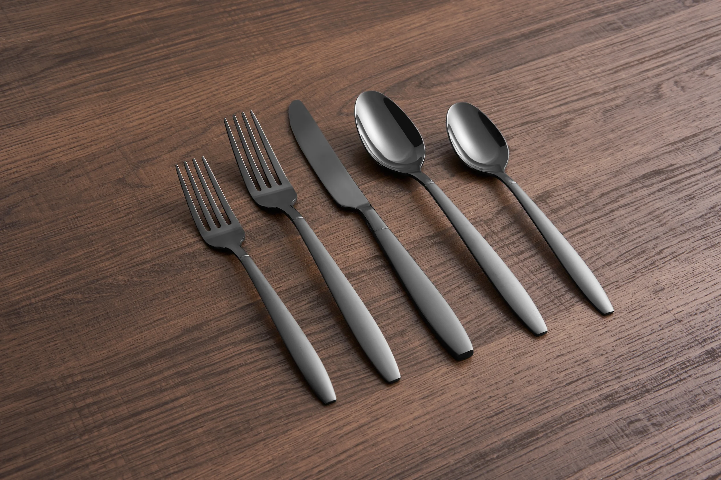 Graze by Cambridge Mathison Black Sand/Mirror 45-Piece Stainless Steel Flatware Set, Service for 8