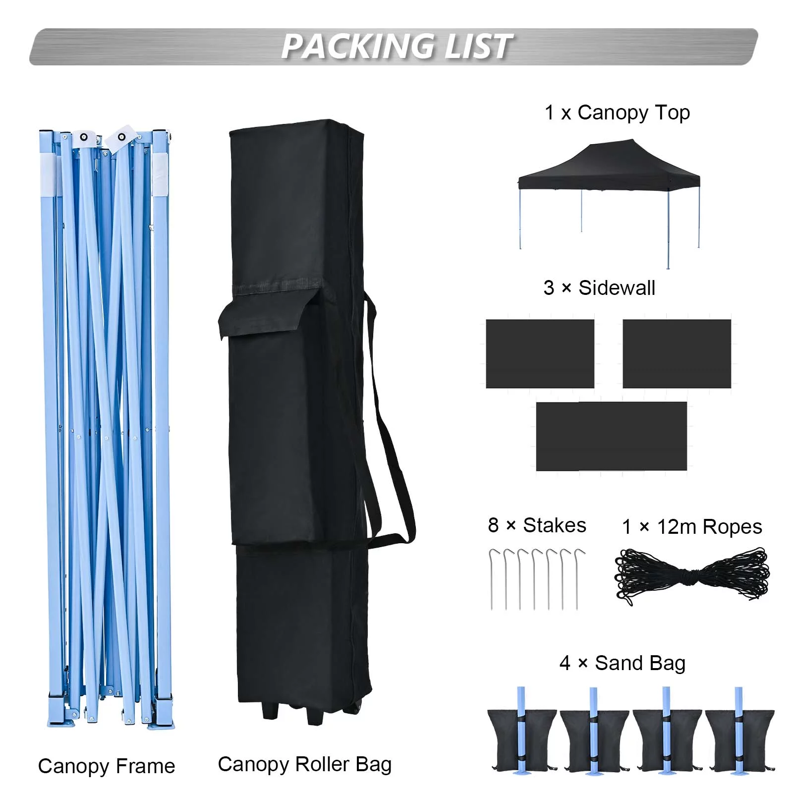 Texinpress 10x15ft Ez Pop up Commercial Canopy party Tent with Sidewalls, Black