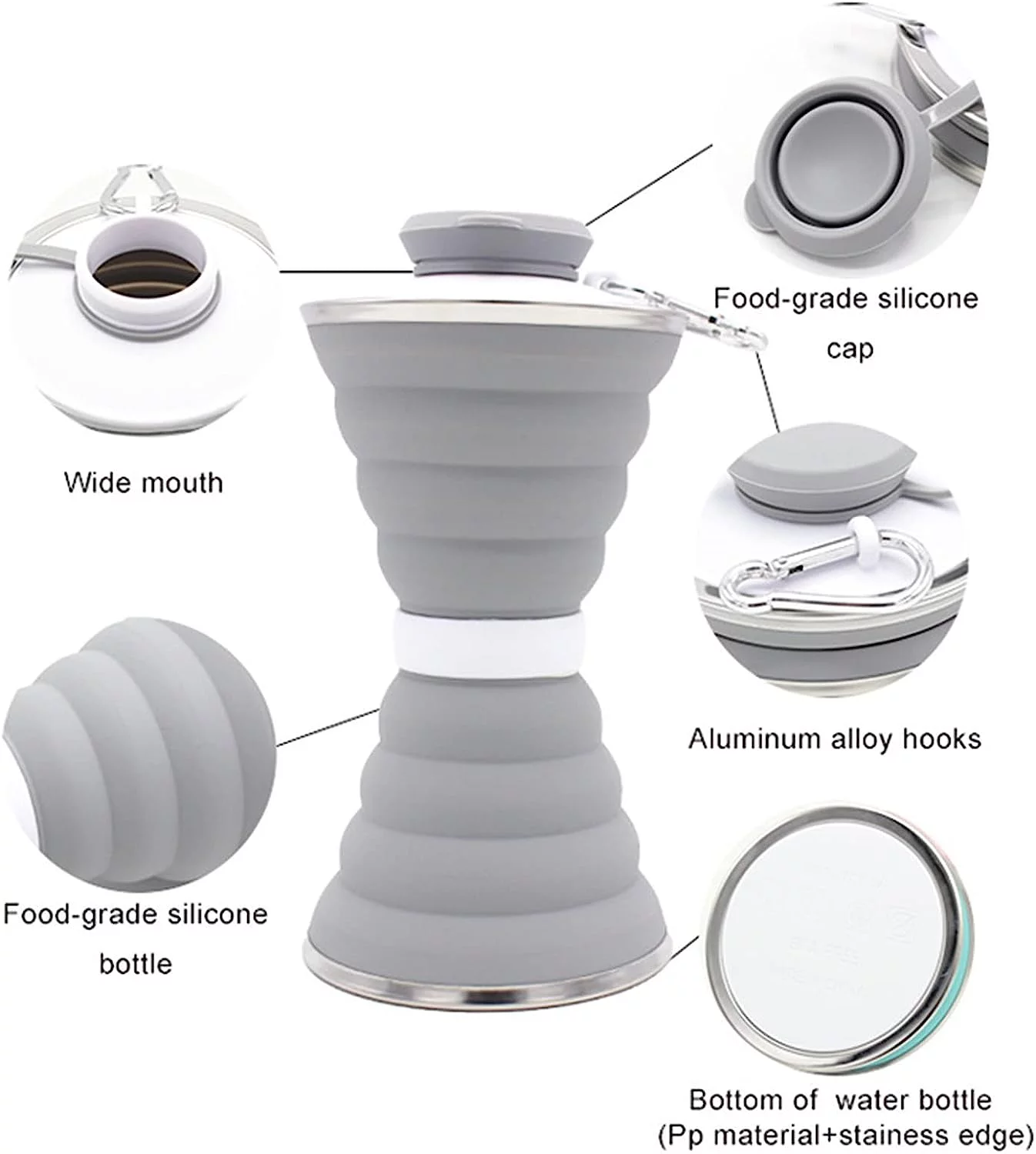 Travel Must Haves 1pc Foldable Water Bottle Reusable Leakproof Silicone Sports Travel Water Bottle