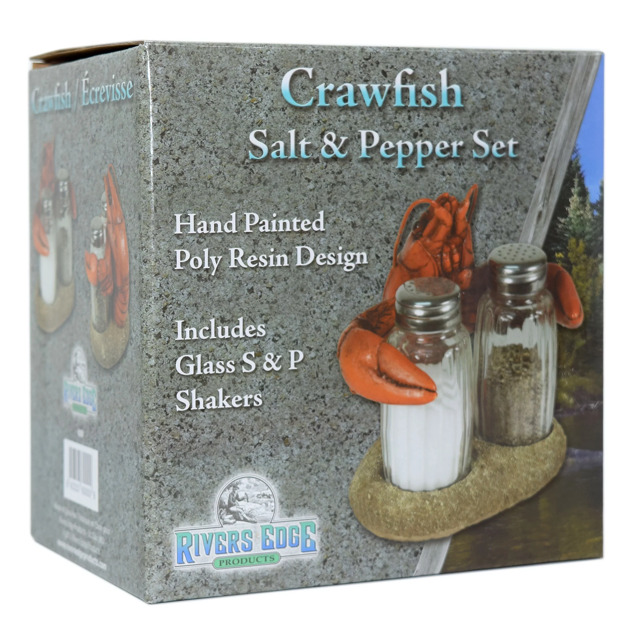 Rivers Edge Products Salt and Pepper Shakers Set, Unique Poly Resin and Glass Spice Dispenser, Novelty Kitchen Counter Decor, Crawfish