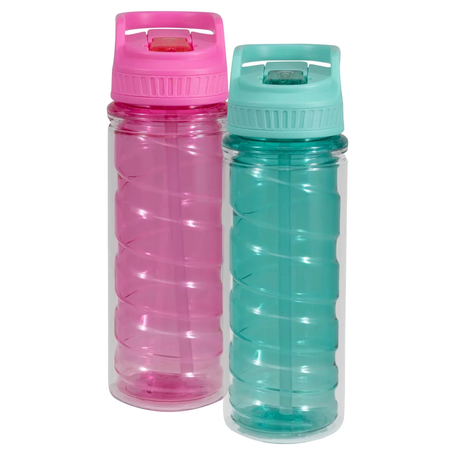 Cool Gear Tritan Twist Shatter Proof Water Bottle with Sipper Lid and Finger Loop Cap, 16 Ounce, 2 Packs