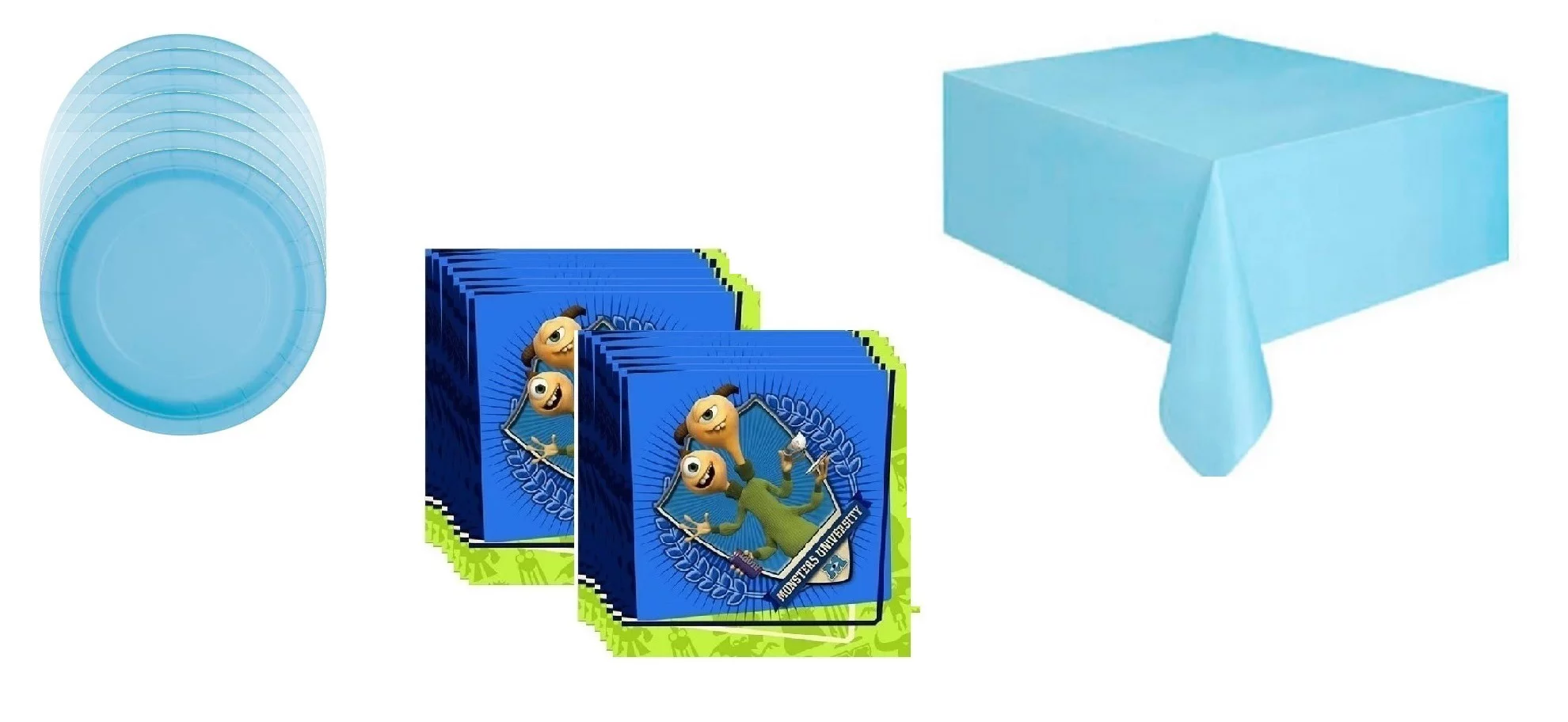 Monsters University Birthday Party Supplies Bundle Pack for 16 includes Plates, Napkins, Table Cover, Paper Mask, Loot Bags, Invitations, Thank You Notes, Stickers, Tattoos