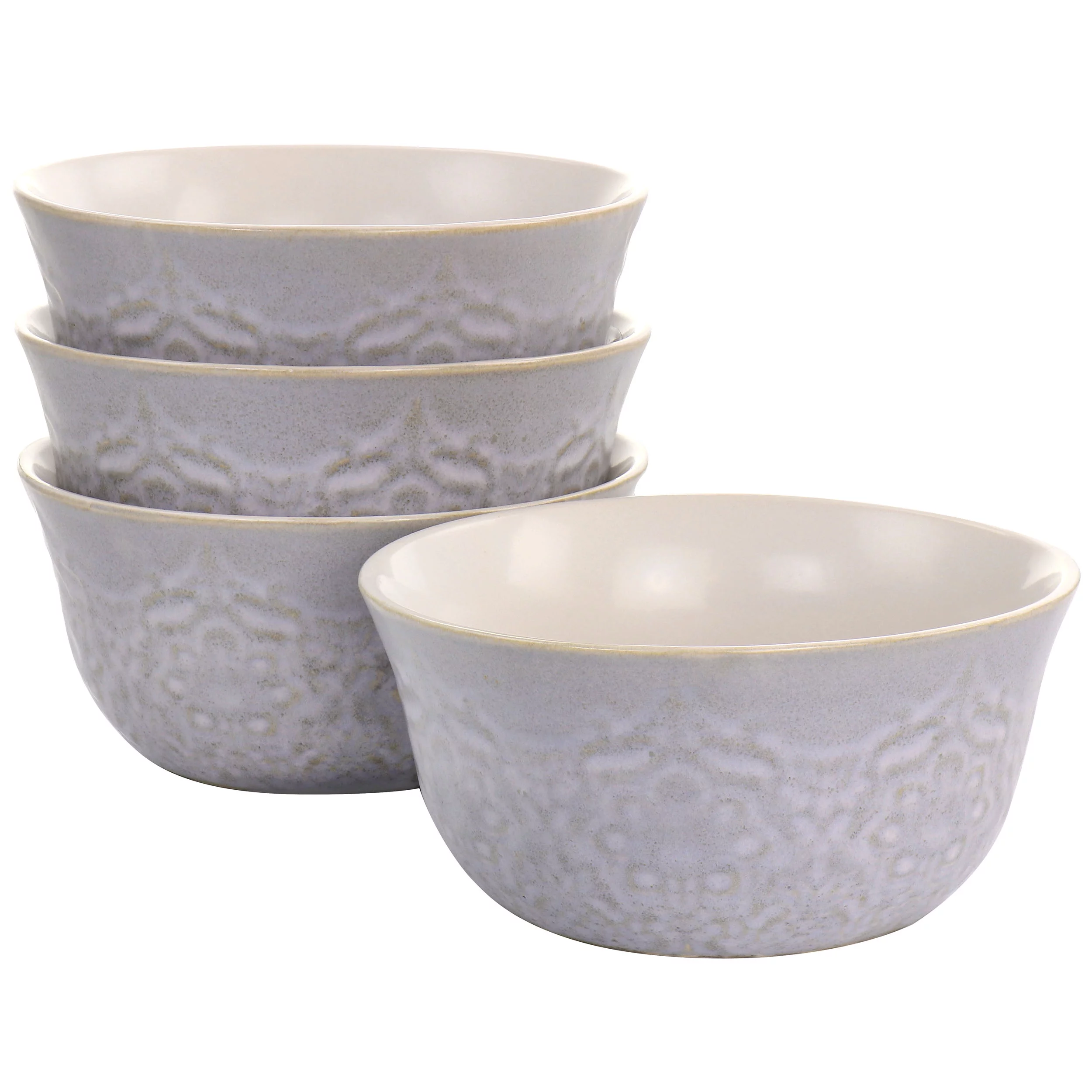 Hometrends Portina Embossed Scallop 6.1 inch Round 4 Piece Bowl Set in Grey