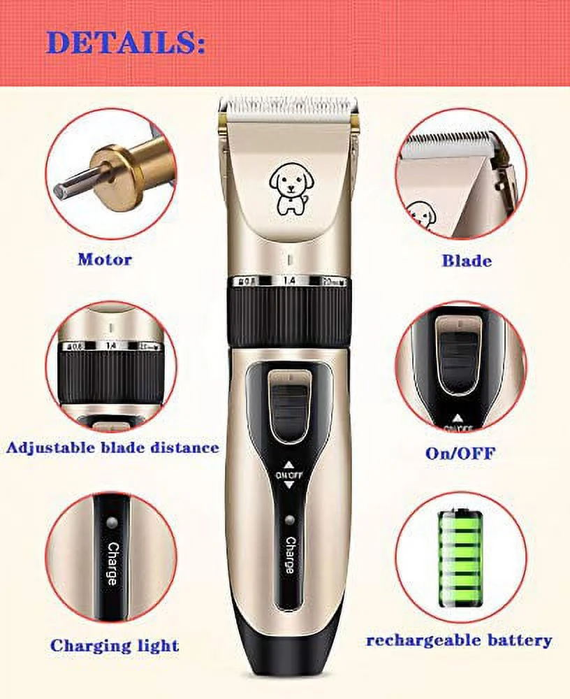 Pet Shaver Clippers Low Noise Rechargeable Cordless Electric Quiet Hair Clippers Set for Dogs Cats Pet