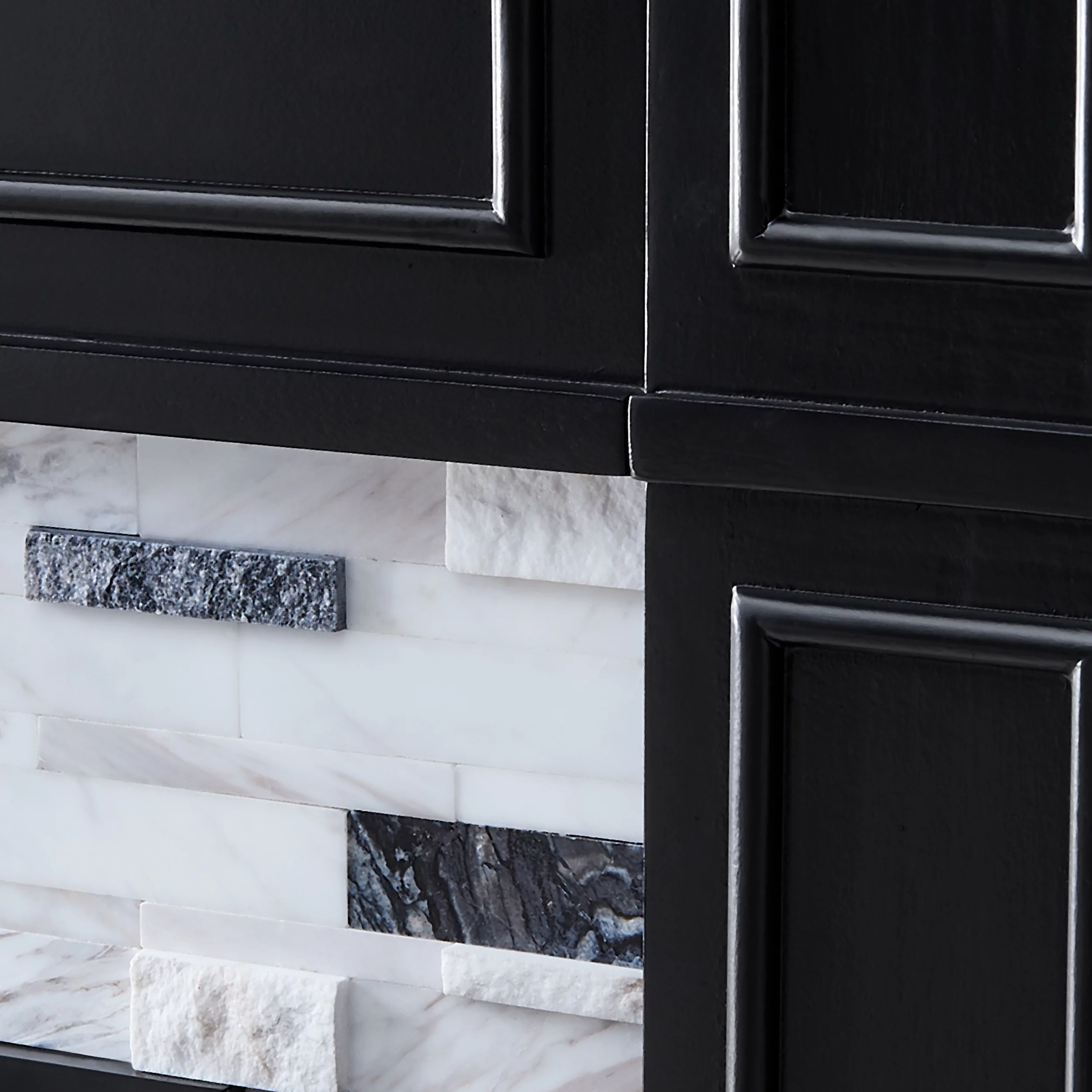 SEI Furniture Frescan Freestanding Marble Electric Fireplace in Black with White and Gray Marble