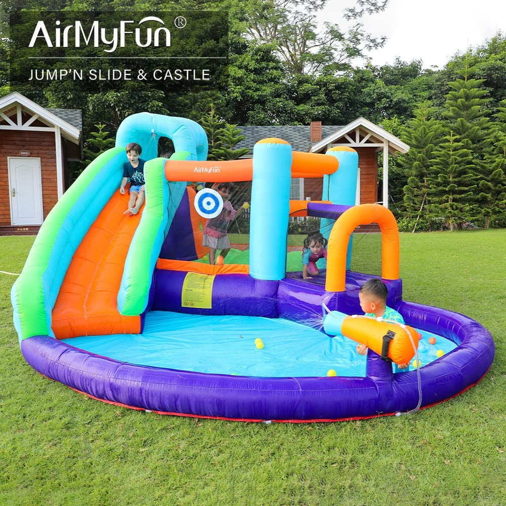AirMyFun Inflatable Bounce House, Jumping Castle with Water and Slide, Inflatable Bouncer with Air Blower