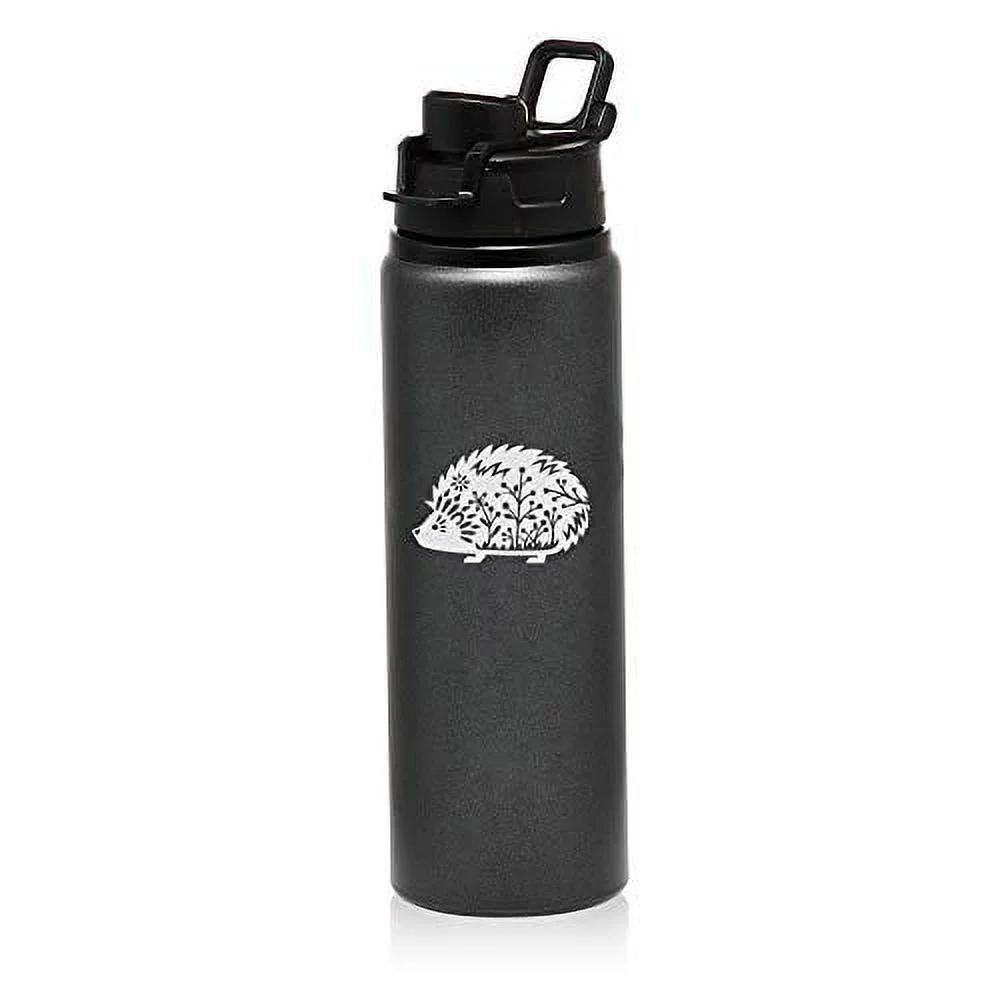 MIP Brand 25 oz Aluminum Sports Water Travel Bottle Fancy Hedgehog (Charcoal)