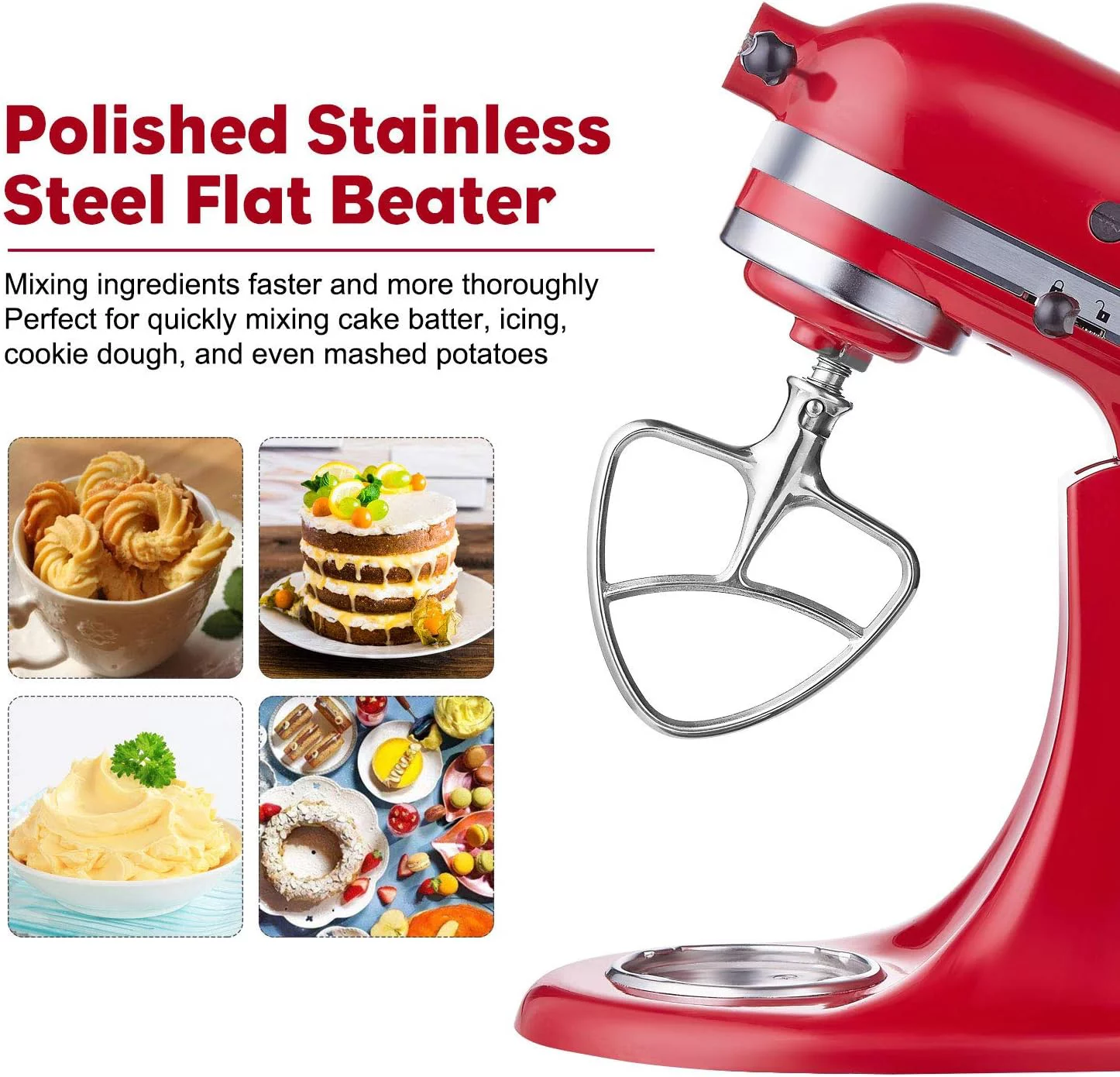 Gvode Flex Edge Beater for KitchenAid Mixer Attachment 4.5-5 Quart, Stainless Steel Kitchenaid Paddle