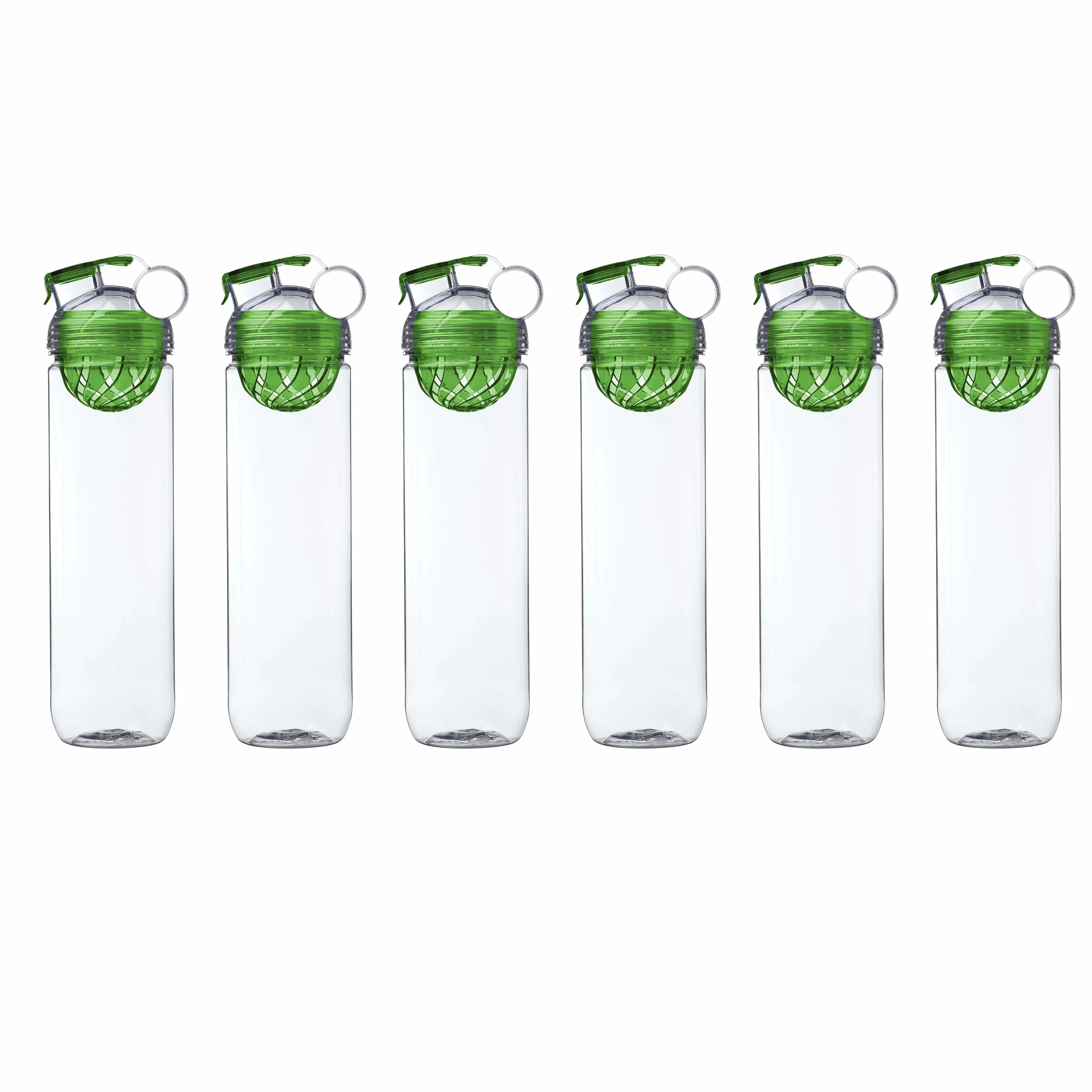 6 Gridiron Infuser Water Bottles Set, 27 oz. - Screw On, Flip-Top Lid, Spill-Resistant, BPA-Free - Lime Green